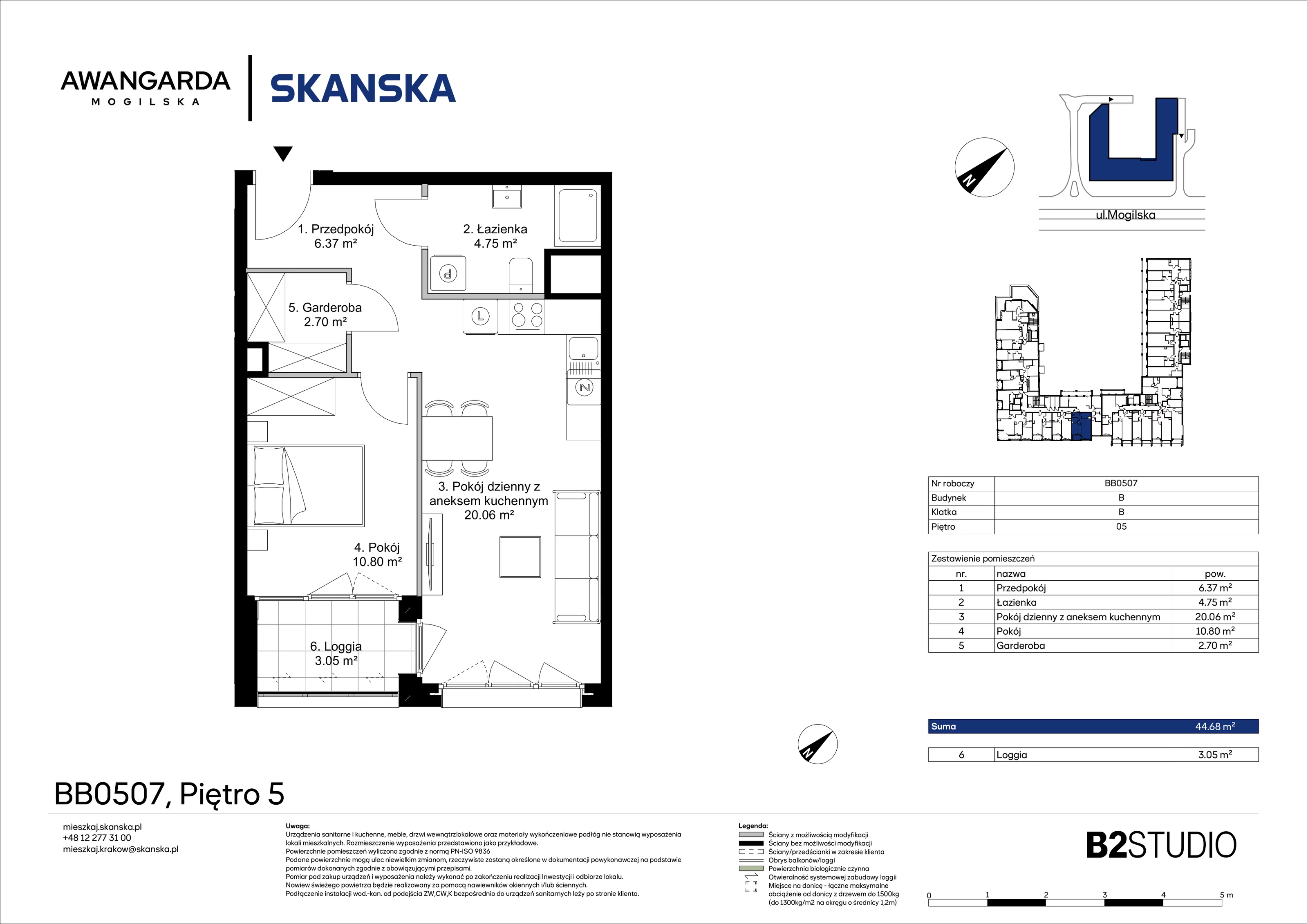2 pokoje, apartament 44,68 m², piętro 5, oferta nr 1BB0507, Awangarda Mogilska, Kraków, Prądnik Czerwony, Rakowice, ul. Mogilska 126