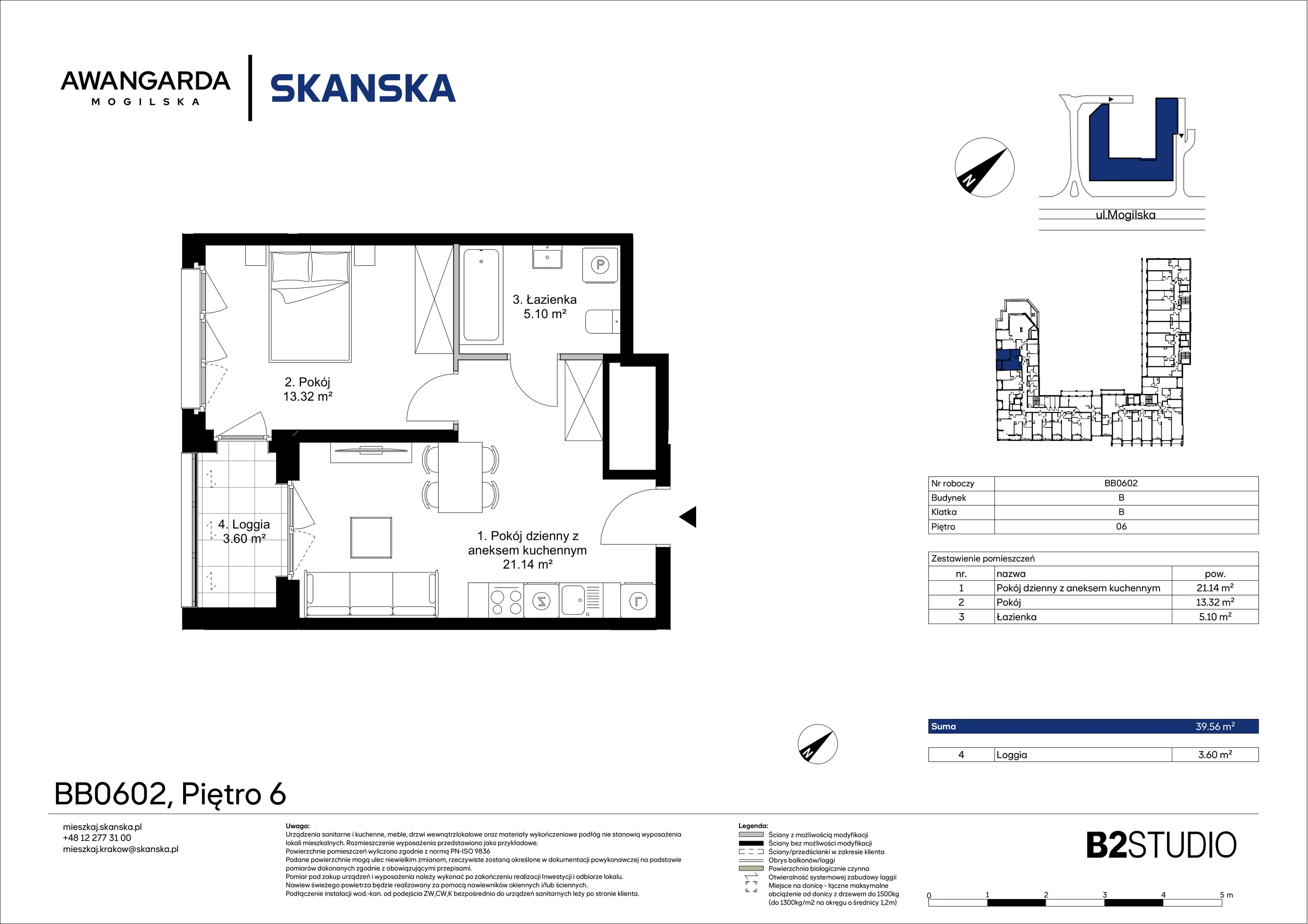 2 pokoje, mieszkanie 39,56 m², piętro 6, oferta nr 1BB0602, Awangarda Mogilska, Kraków, Prądnik Czerwony, Rakowice, ul. Mogilska 126