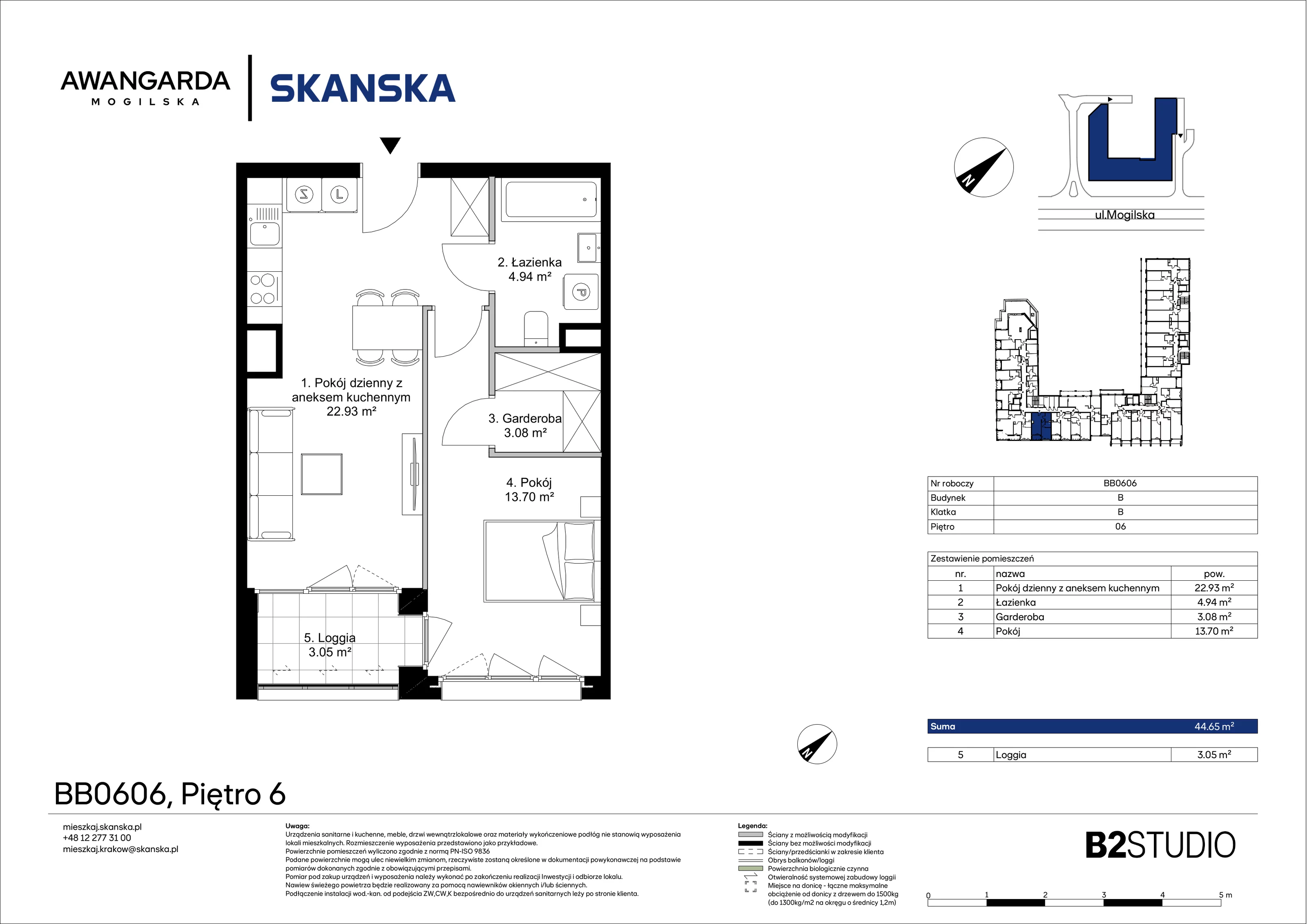 2 pokoje, apartament 44,65 m², piętro 6, oferta nr 1BB0606, Awangarda Mogilska, Kraków, Prądnik Czerwony, Rakowice, ul. Mogilska 126