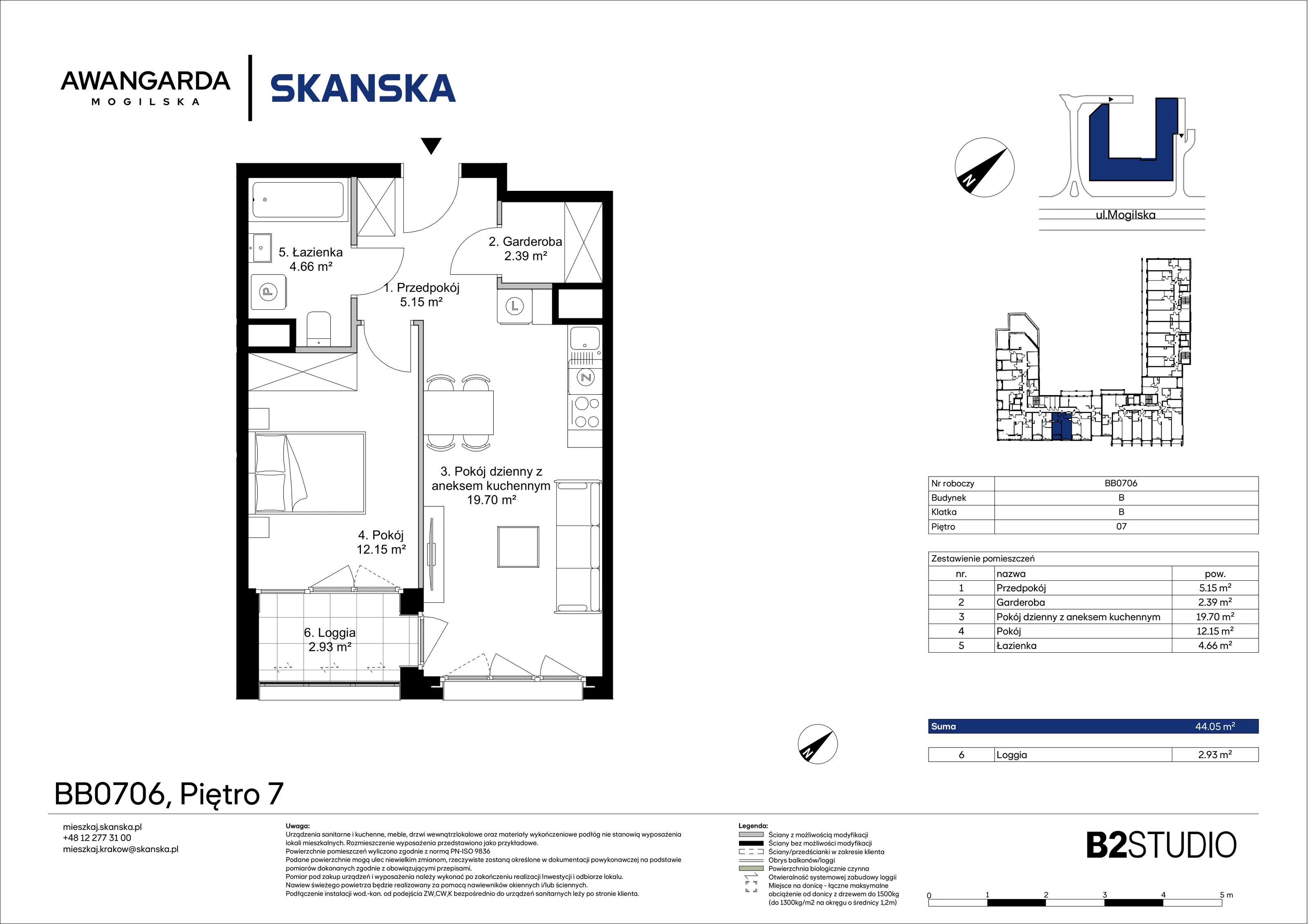 2 pokoje, apartament 44,05 m², piętro 7, oferta nr 1BB0706, Awangarda Mogilska, Kraków, Prądnik Czerwony, Rakowice, ul. Mogilska 126