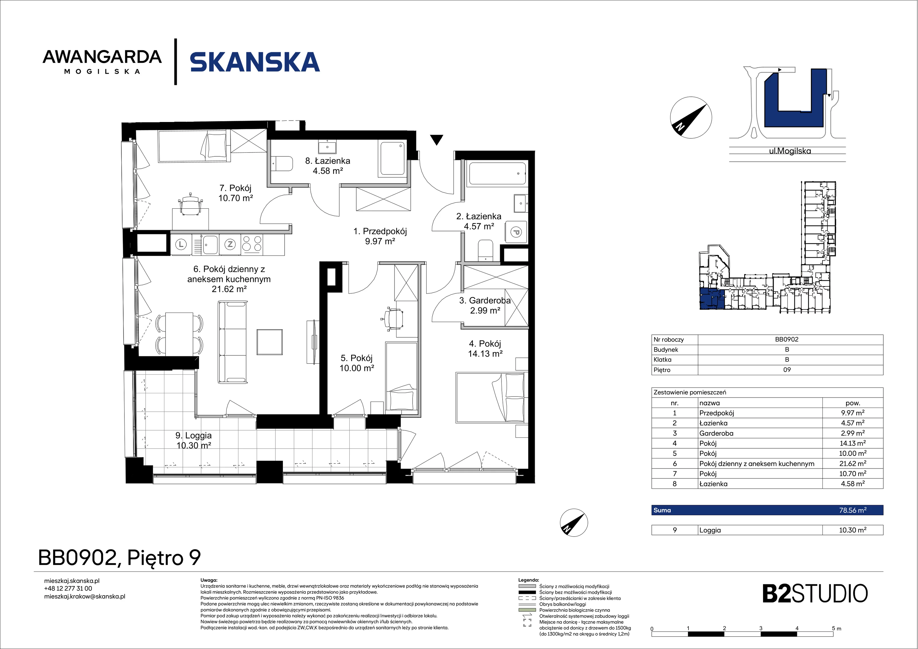 4 pokoje, mieszkanie 78,56 m², piętro 9, oferta nr 1BB0902, Awangarda Mogilska, Kraków, Prądnik Czerwony, Rakowice, ul. Mogilska 126
