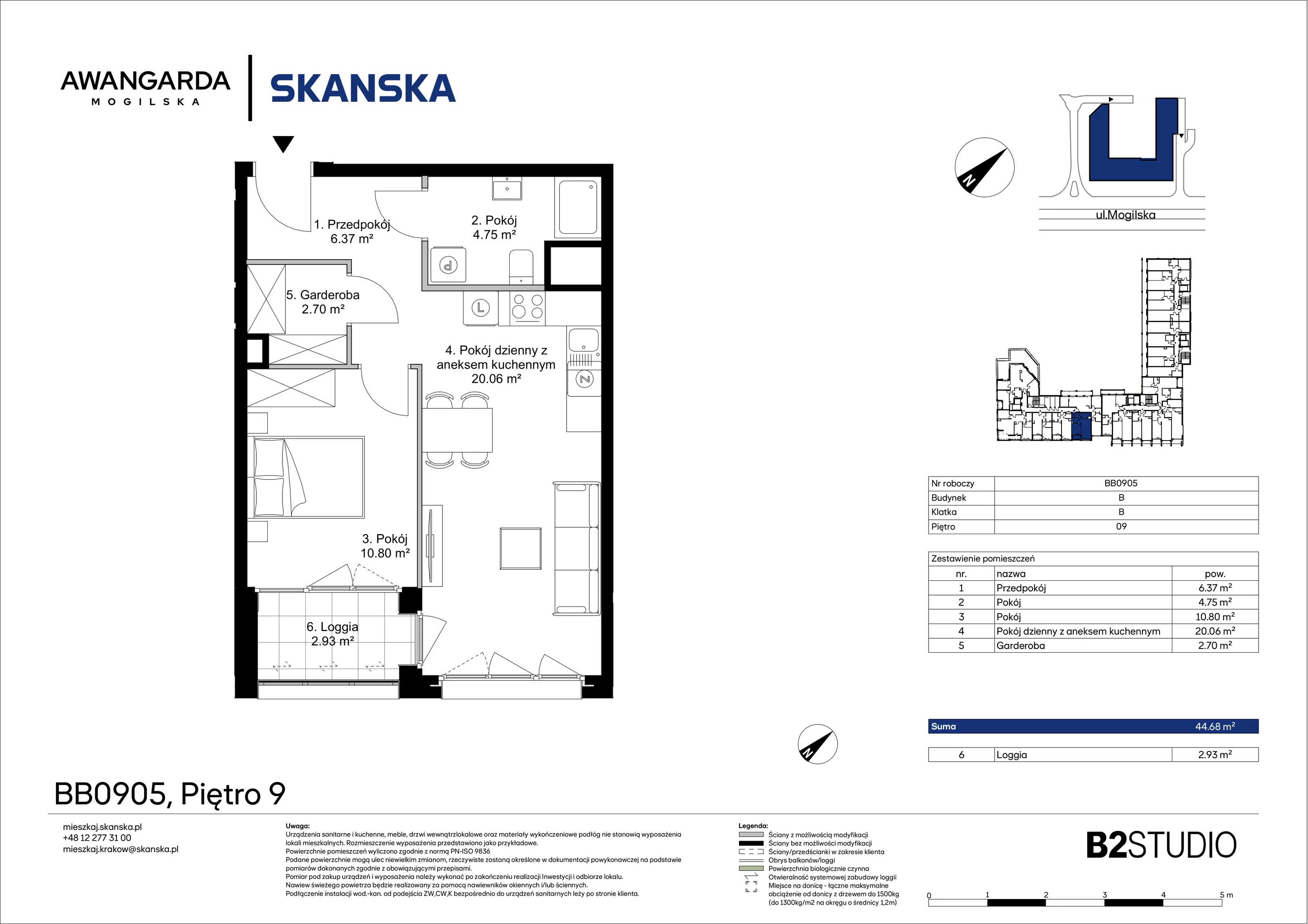 2 pokoje, apartament 44,68 m², piętro 9, oferta nr 1BB0905, Awangarda Mogilska, Kraków, Prądnik Czerwony, Rakowice, ul. Mogilska 126