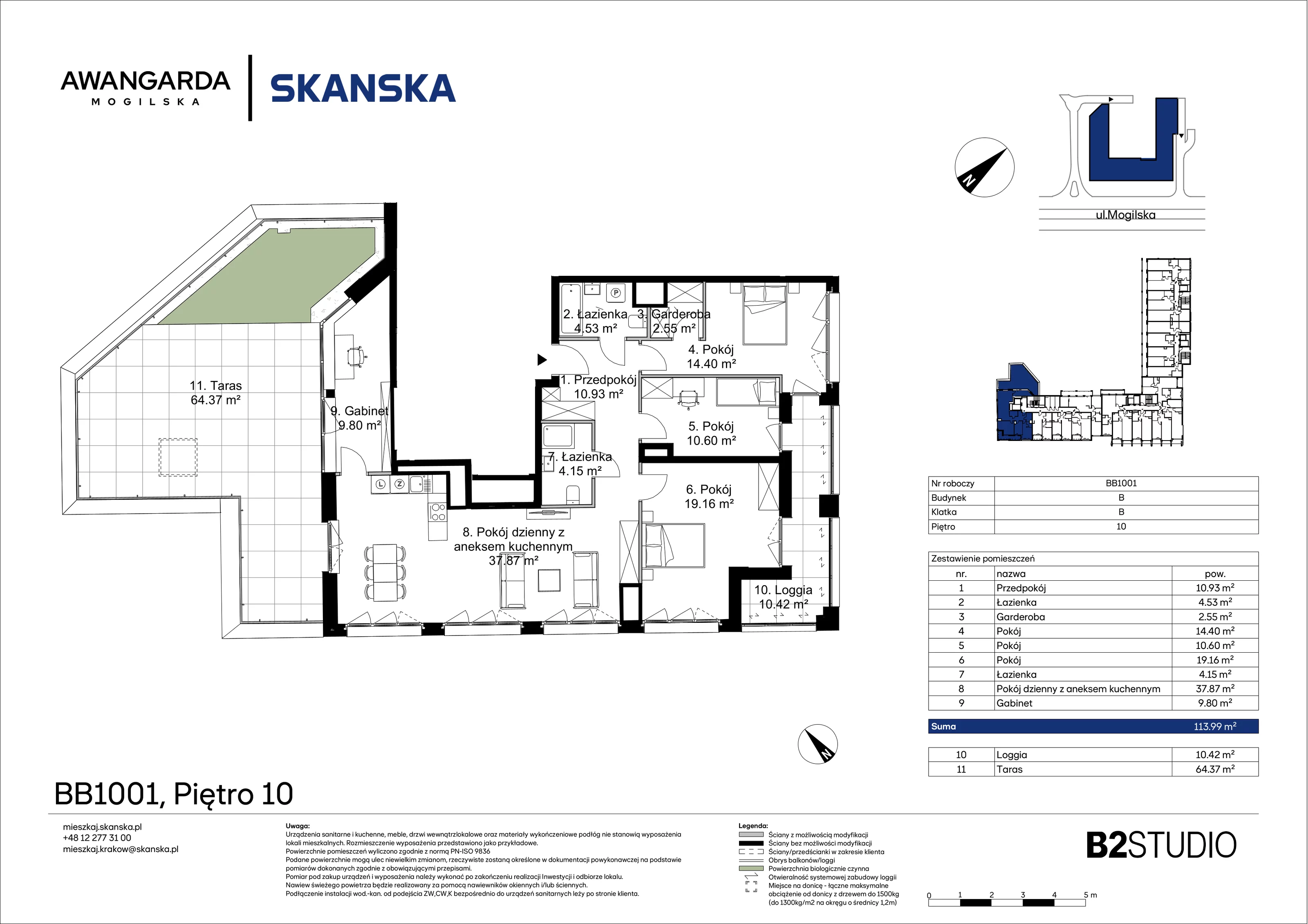 4 pokoje, mieszkanie 113,99 m², piętro 10, oferta nr 1BB1001, Awangarda Mogilska, Kraków, Prądnik Czerwony, Rakowice, ul. Mogilska 126