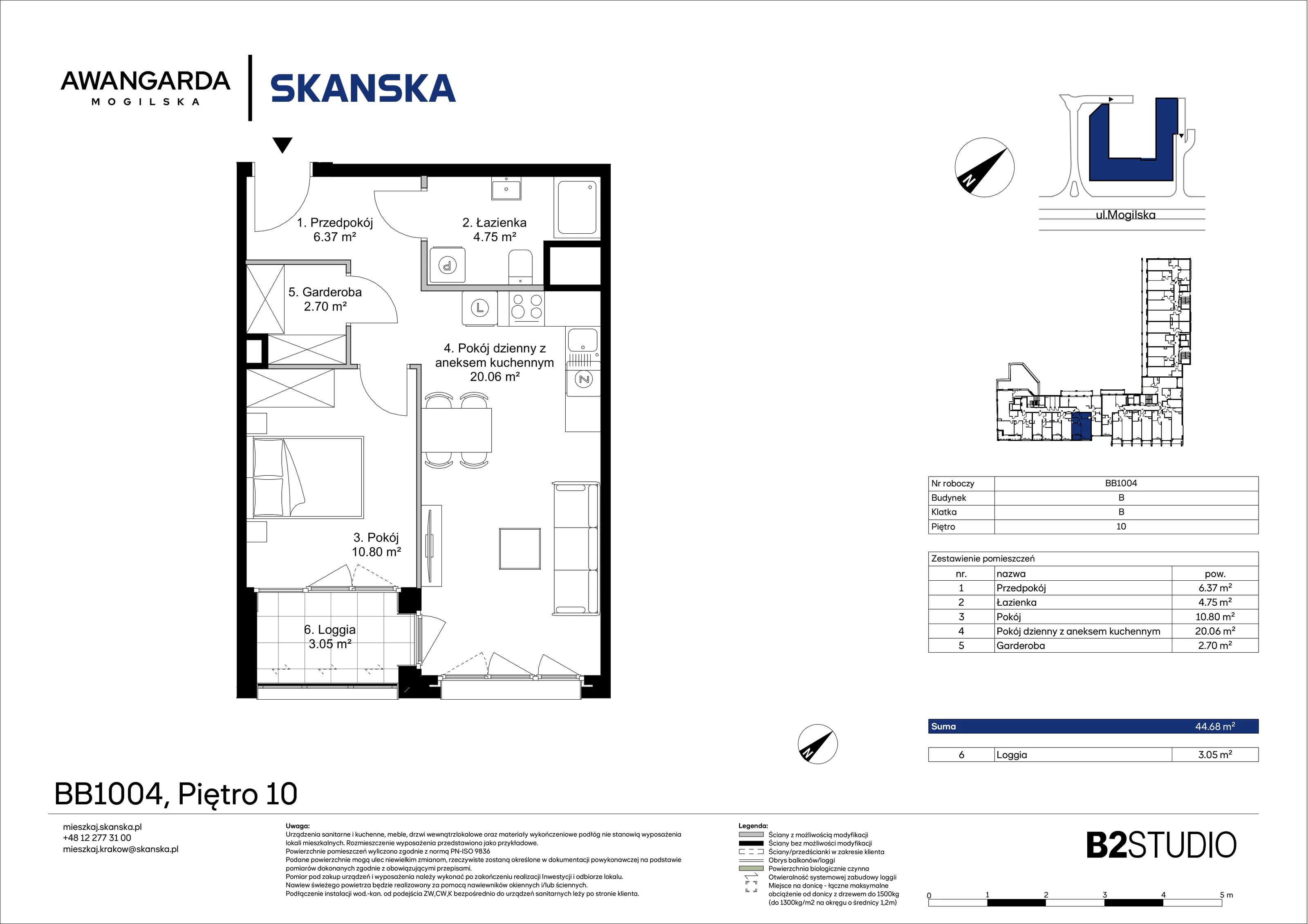2 pokoje, mieszkanie 44,68 m², piętro 10, oferta nr 1BB1004, Awangarda Mogilska, Kraków, Prądnik Czerwony, Rakowice, ul. Mogilska 126