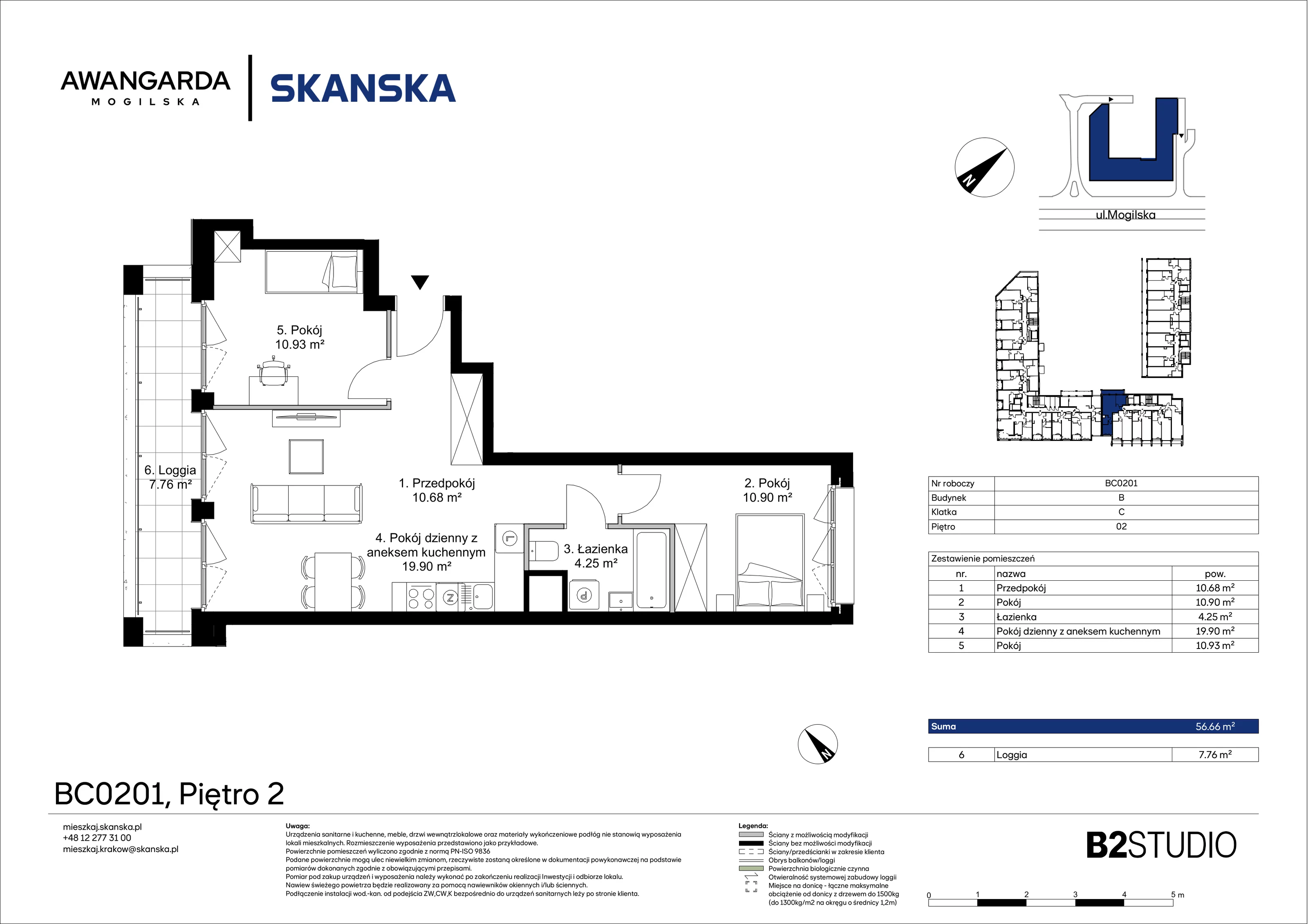 3 pokoje, apartament 56,69 m², piętro 2, oferta nr 1BC0201, Awangarda Mogilska, Kraków, Prądnik Czerwony, Rakowice, ul. Mogilska 126