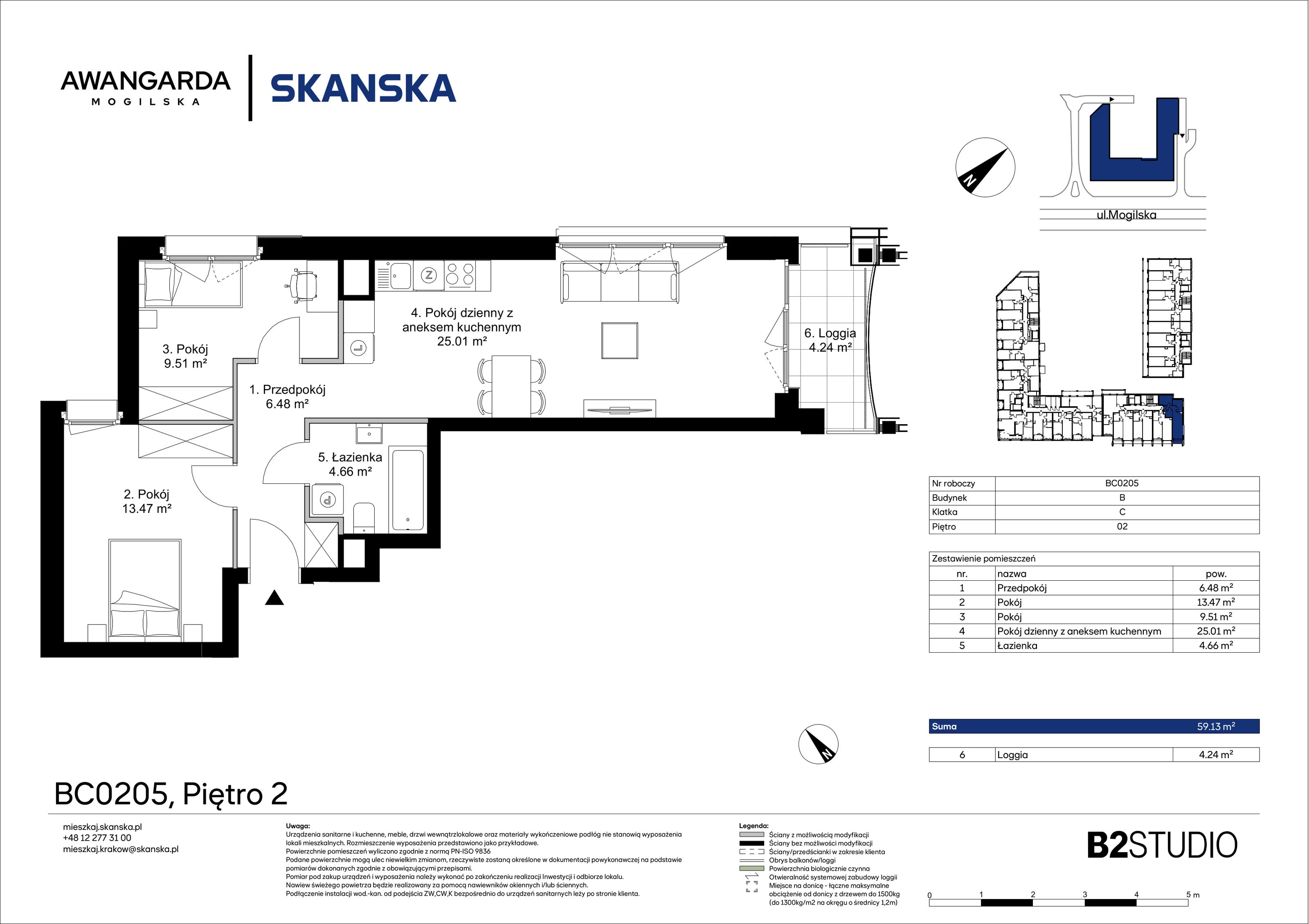 3 pokoje, apartament 59,13 m², piętro 2, oferta nr 1BC0205, Awangarda Mogilska, Kraków, Prądnik Czerwony, Rakowice, ul. Mogilska 126