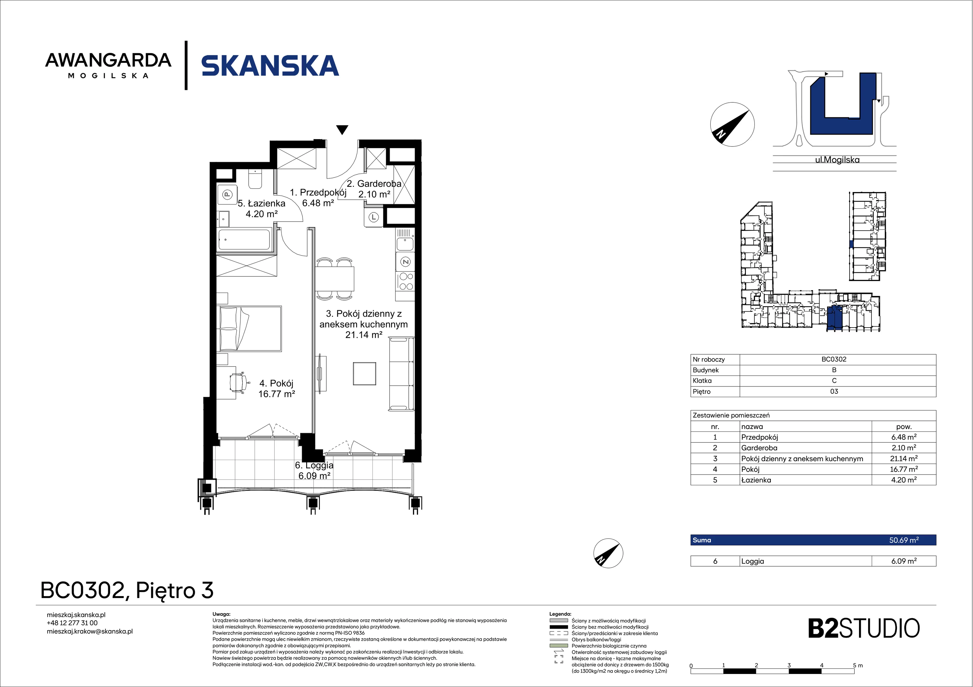 2 pokoje, apartament 50,69 m², piętro 3, oferta nr 1BC0302, Awangarda Mogilska, Kraków, Prądnik Czerwony, Rakowice, ul. Mogilska 126