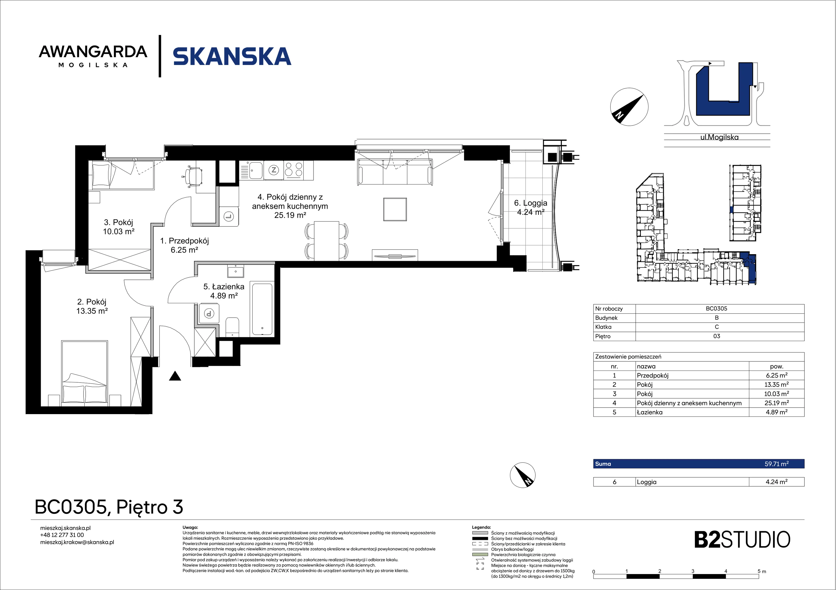 3 pokoje, apartament 59,71 m², piętro 3, oferta nr 1BC0305, Awangarda Mogilska, Kraków, Prądnik Czerwony, Rakowice, ul. Mogilska 126
