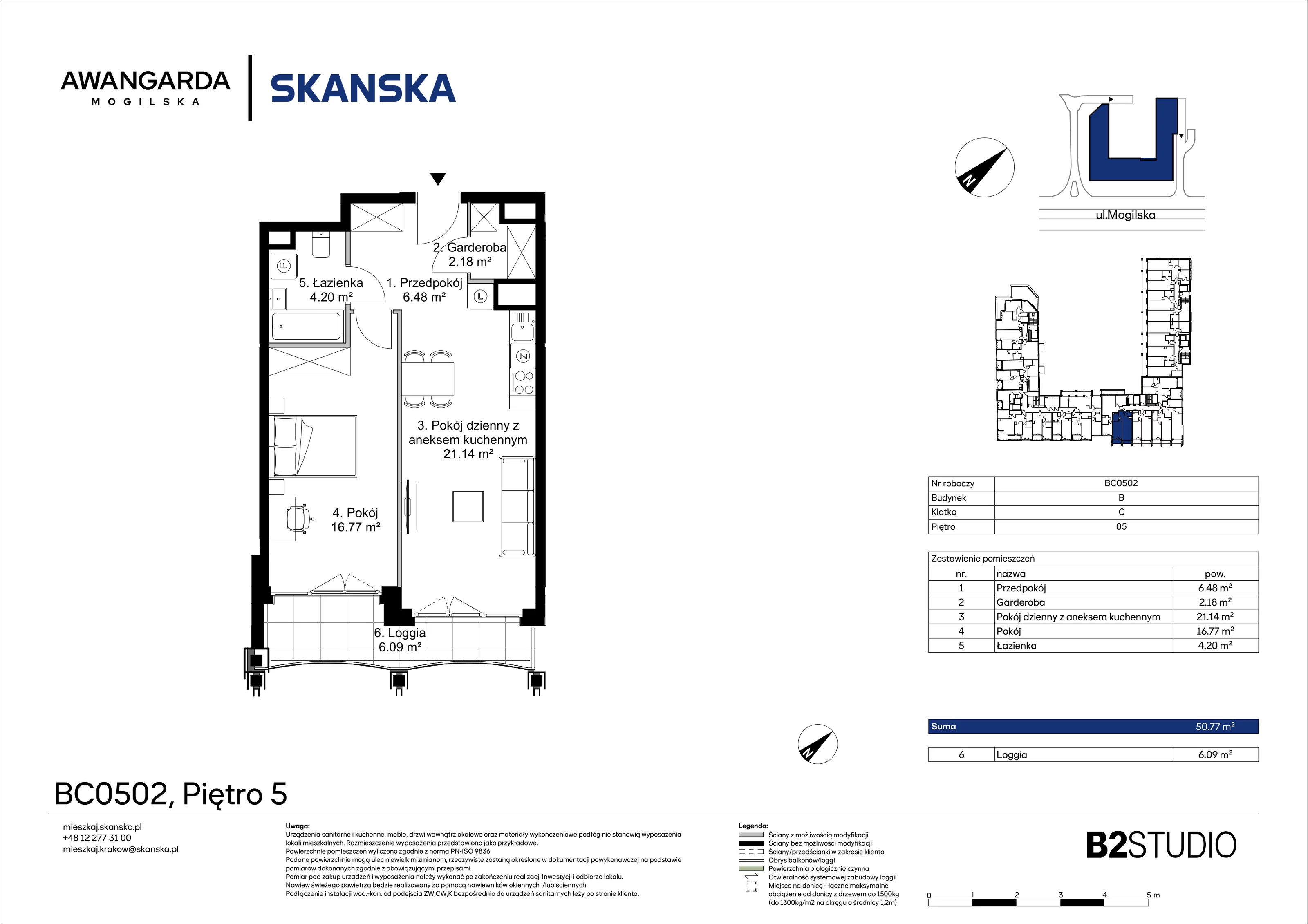 2 pokoje, apartament 50,77 m², piętro 5, oferta nr 1BC0502, Awangarda Mogilska, Kraków, Prądnik Czerwony, Rakowice, ul. Mogilska 126