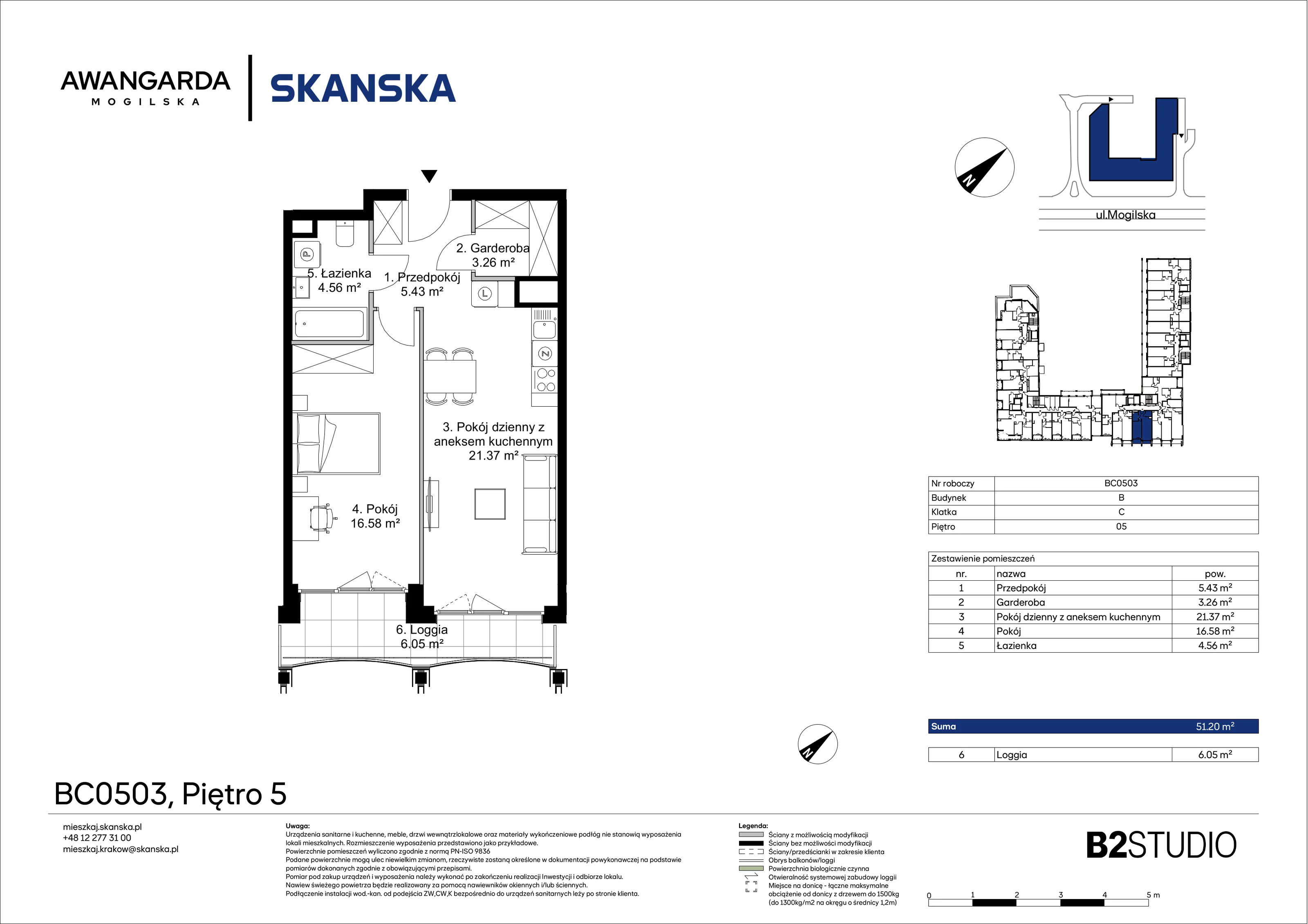 2 pokoje, apartament 51,20 m², piętro 5, oferta nr 1BC0503, Awangarda Mogilska, Kraków, Prądnik Czerwony, Rakowice, ul. Mogilska 126