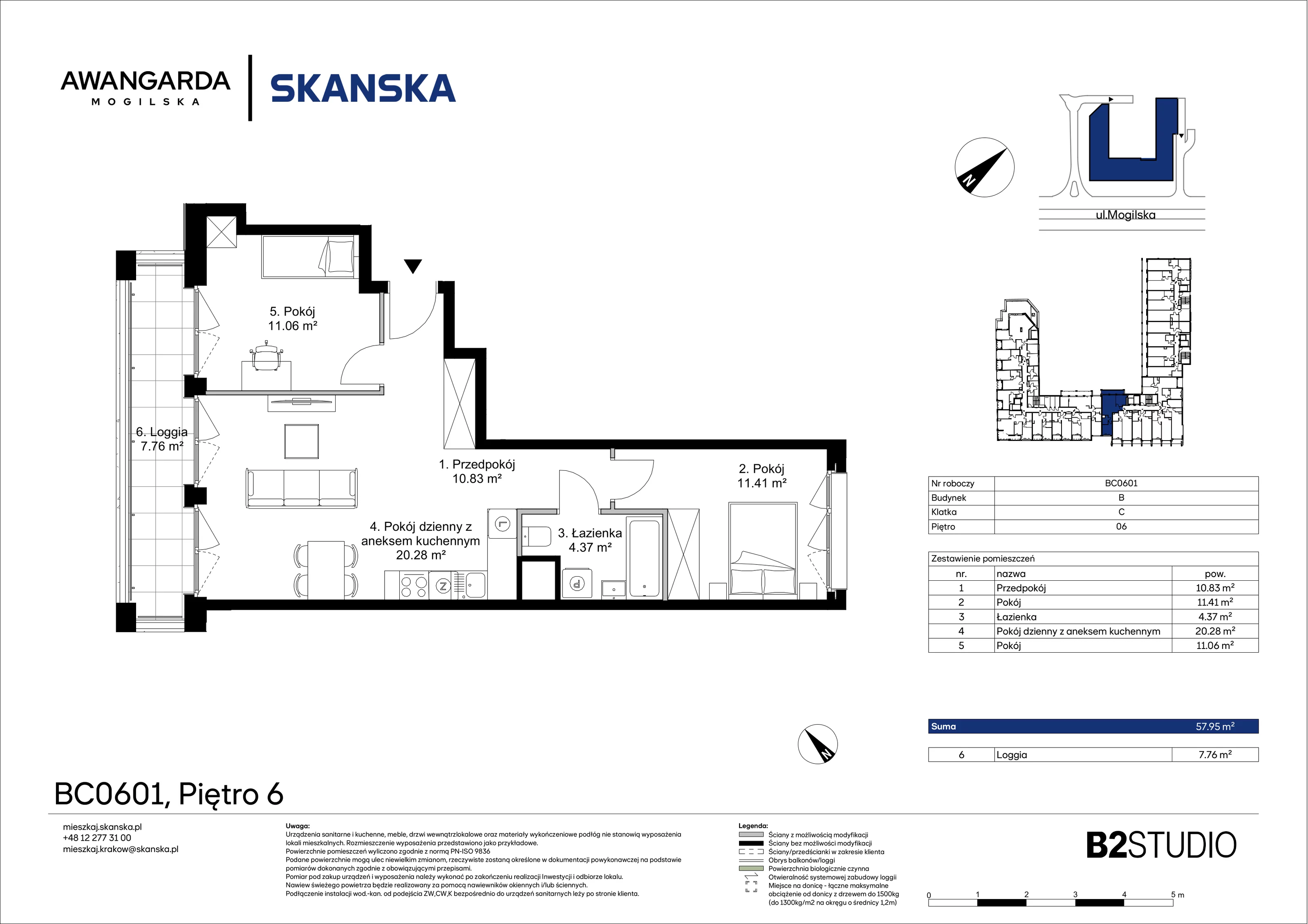 3 pokoje, mieszkanie 57,95 m², piętro 6, oferta nr 1BC0601, Awangarda Mogilska, Kraków, Prądnik Czerwony, Rakowice, ul. Mogilska 126