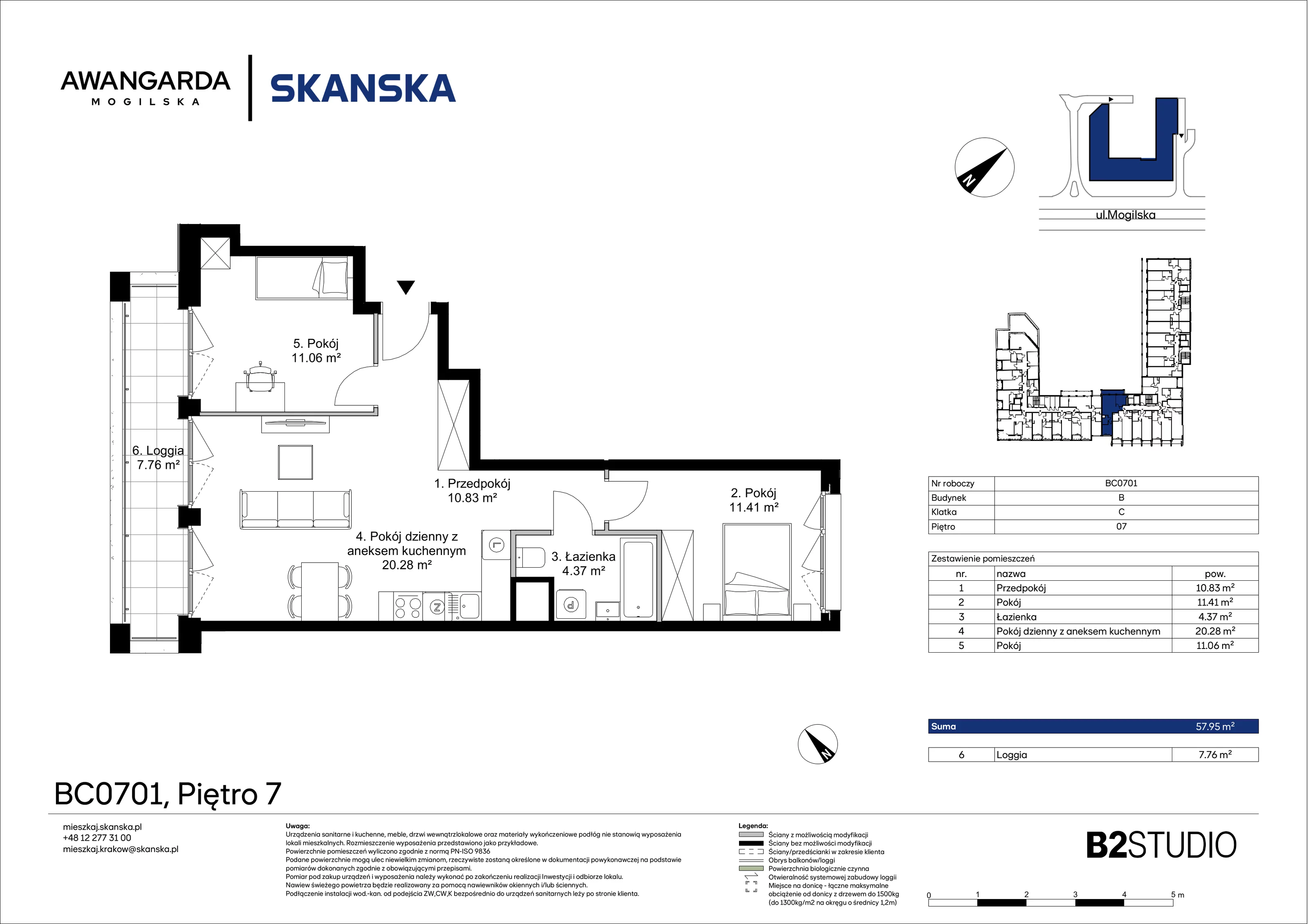 3 pokoje, apartament 57,95 m², piętro 7, oferta nr 1BC0701, Awangarda Mogilska, Kraków, Prądnik Czerwony, Rakowice, ul. Mogilska 126