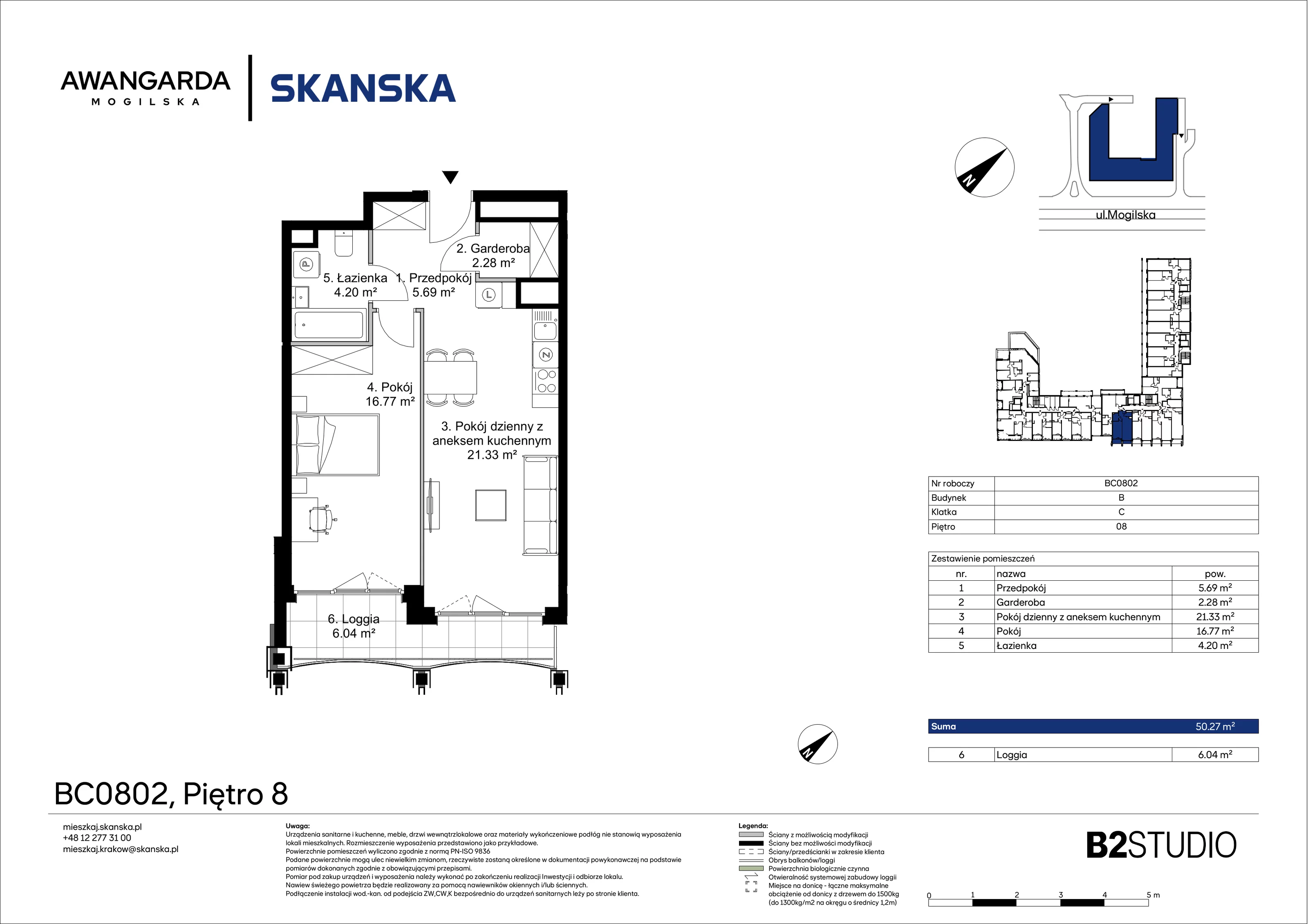 2 pokoje, apartament 50,27 m², piętro 8, oferta nr 1BC0802, Awangarda Mogilska, Kraków, Prądnik Czerwony, Rakowice, ul. Mogilska 126