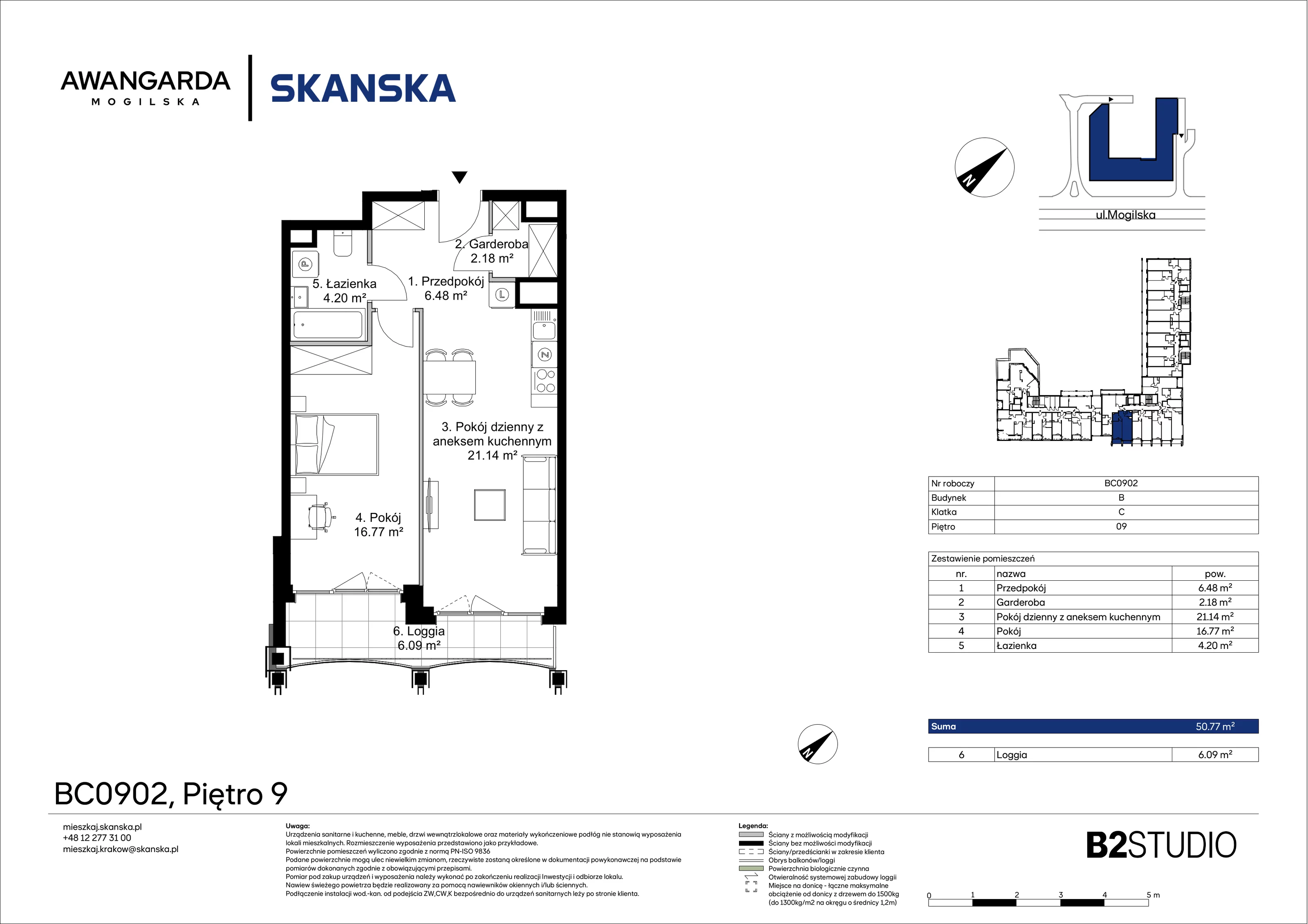 2 pokoje, apartament 50,77 m², piętro 9, oferta nr 1BC0902, Awangarda Mogilska, Kraków, Prądnik Czerwony, Rakowice, ul. Mogilska 126