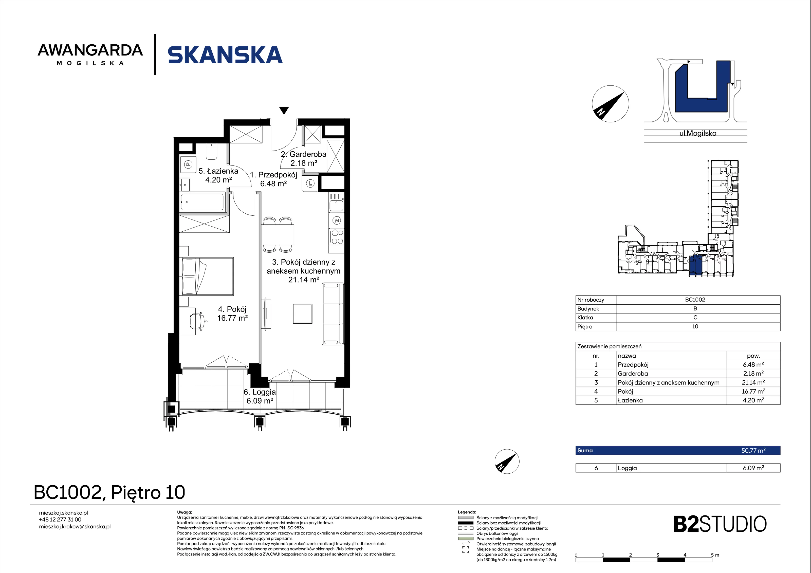 2 pokoje, mieszkanie 50,77 m², piętro 10, oferta nr 1BC1002, Awangarda Mogilska, Kraków, Prądnik Czerwony, Rakowice, ul. Mogilska 126