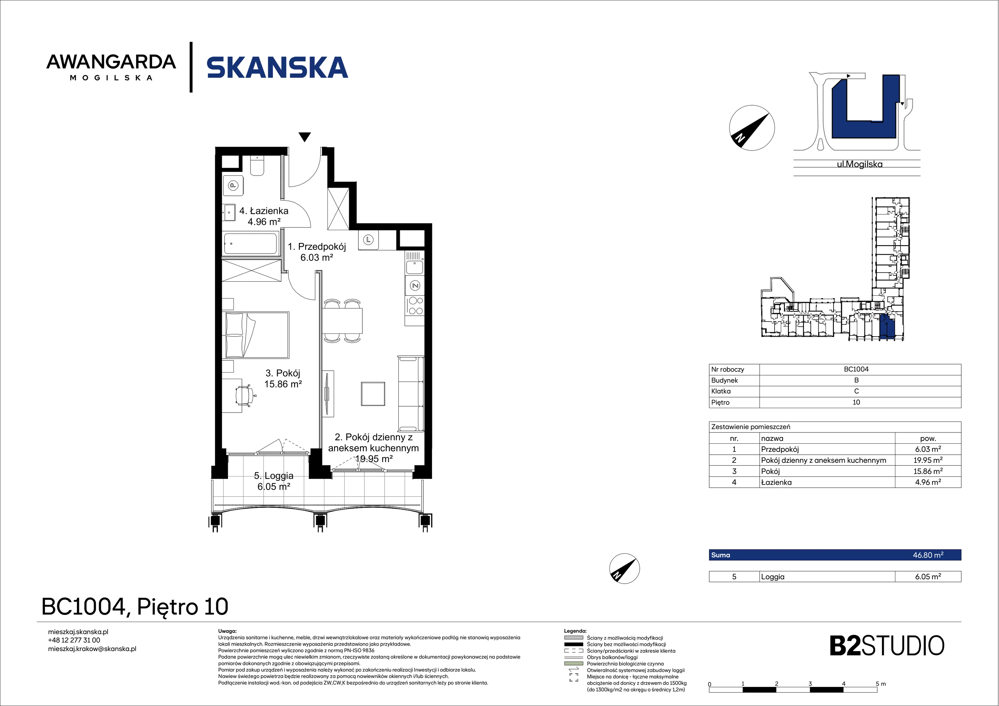 2 pokoje, apartament 46,80 m², piętro 10, oferta nr 1BC1004, Awangarda Mogilska, Kraków, Prądnik Czerwony, Rakowice, ul. Mogilska 126