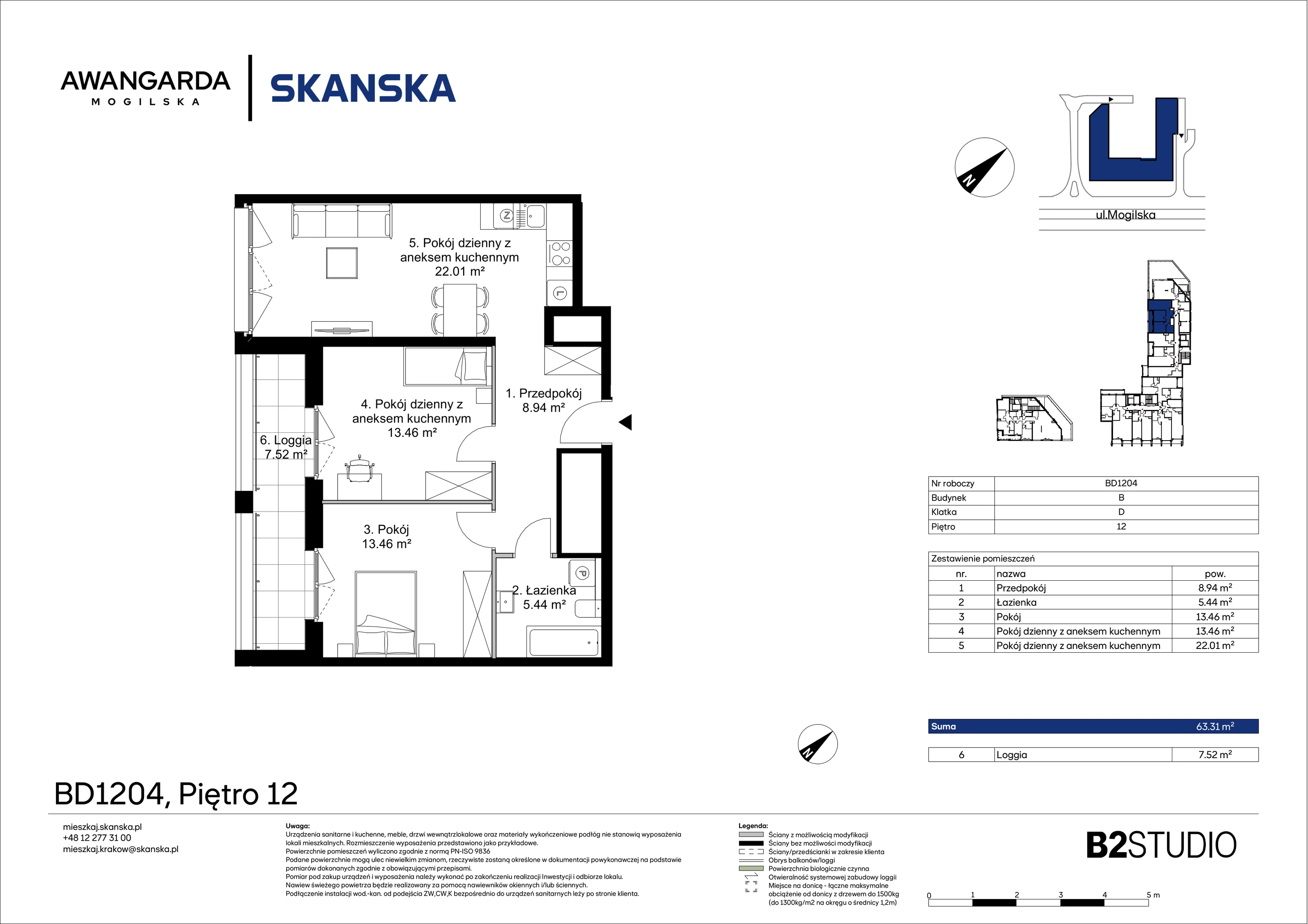 3 pokoje, apartament 63,31 m², piętro 12, oferta nr 1BD1204, Awangarda Mogilska, Kraków, Prądnik Czerwony, Rakowice, ul. Mogilska 126