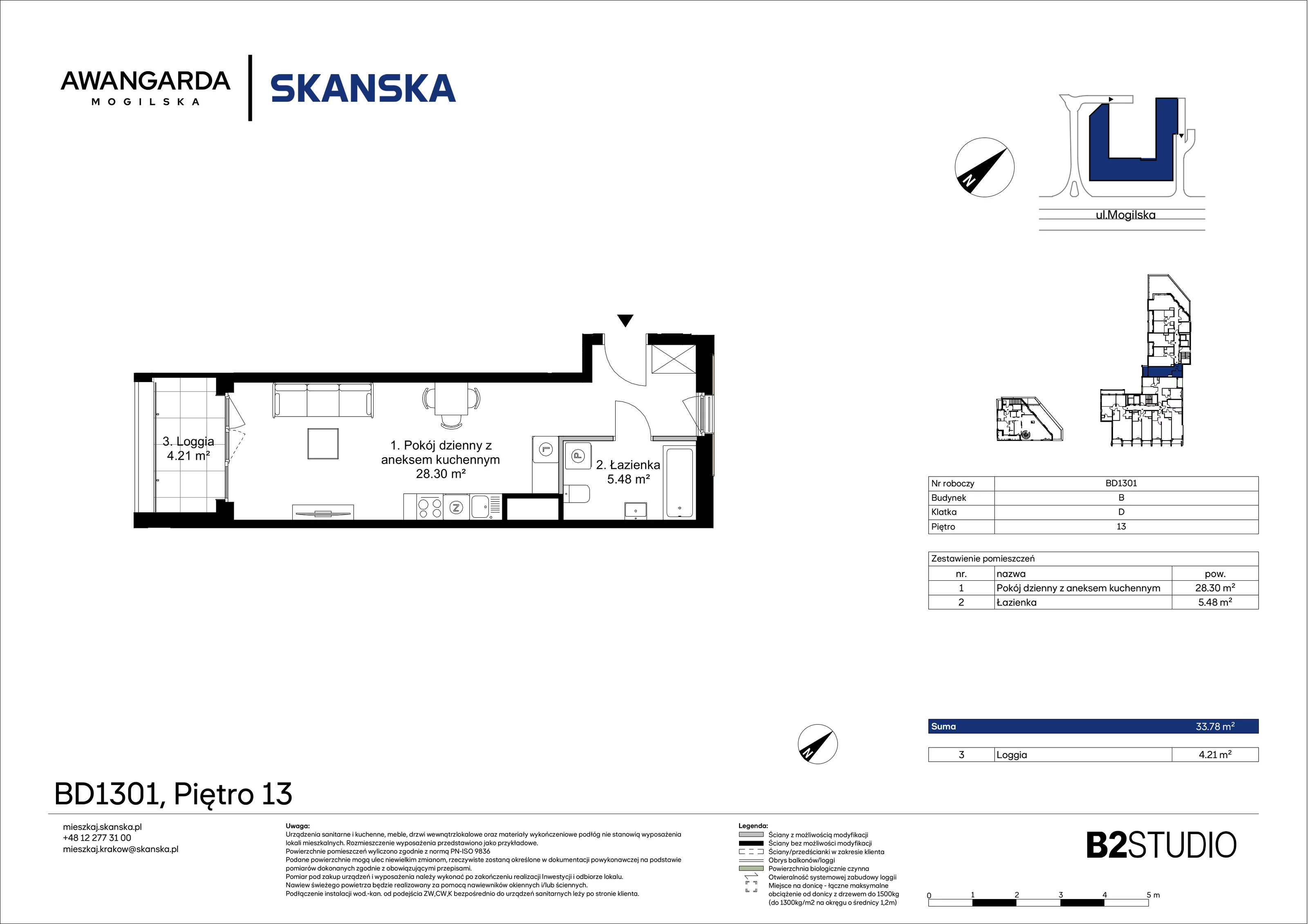 1 pokój, mieszkanie 33,78 m², piętro 13, oferta nr 1BD1301, Awangarda Mogilska, Kraków, Prądnik Czerwony, Rakowice, ul. Mogilska 126