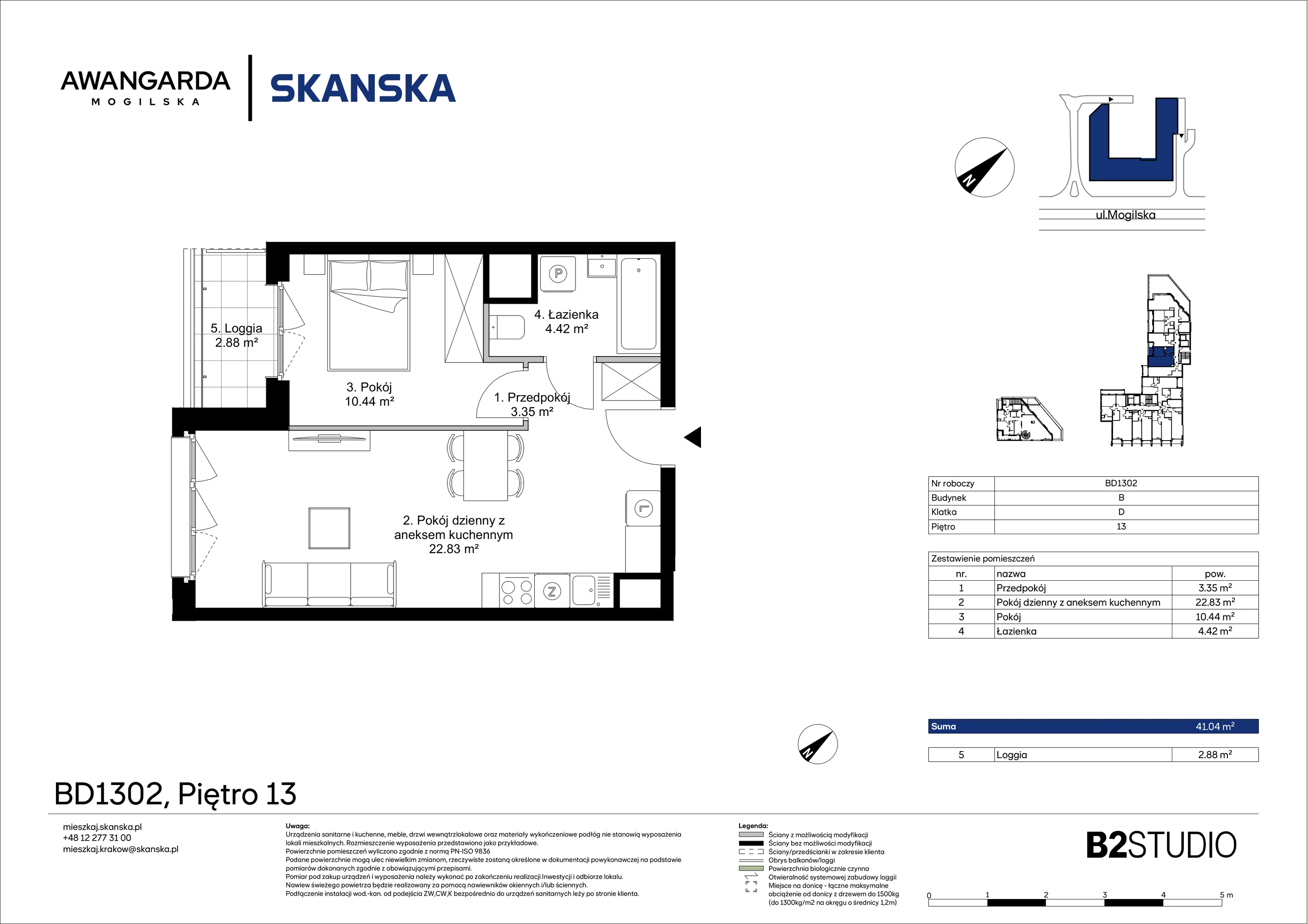2 pokoje, mieszkanie 41,04 m², piętro 13, oferta nr 1BD1302, Awangarda Mogilska, Kraków, Prądnik Czerwony, Rakowice, ul. Mogilska 126