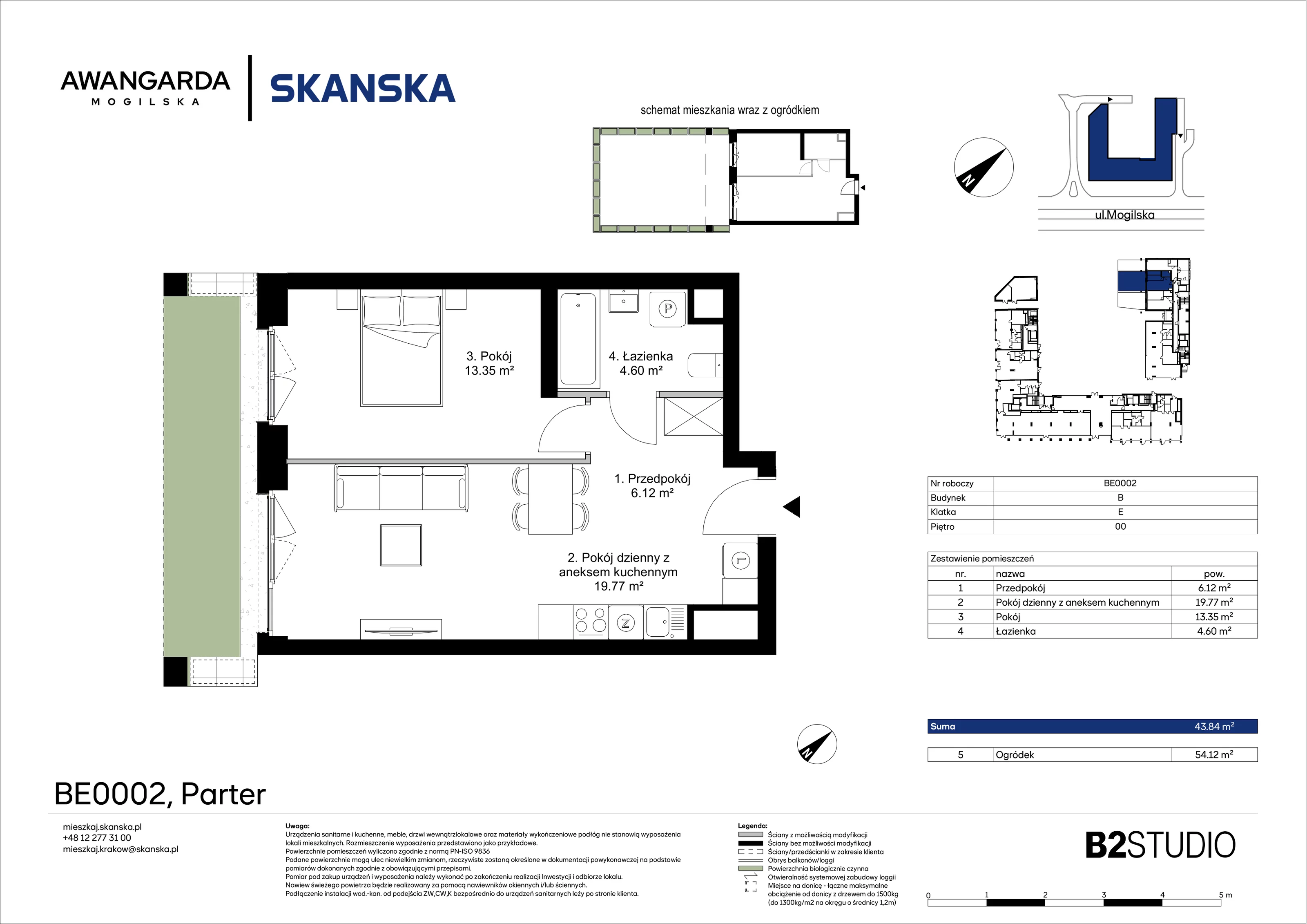 2 pokoje, apartament 43,84 m², parter, oferta nr 1BE0002, Awangarda Mogilska, Kraków, Prądnik Czerwony, Rakowice, ul. Mogilska 126
