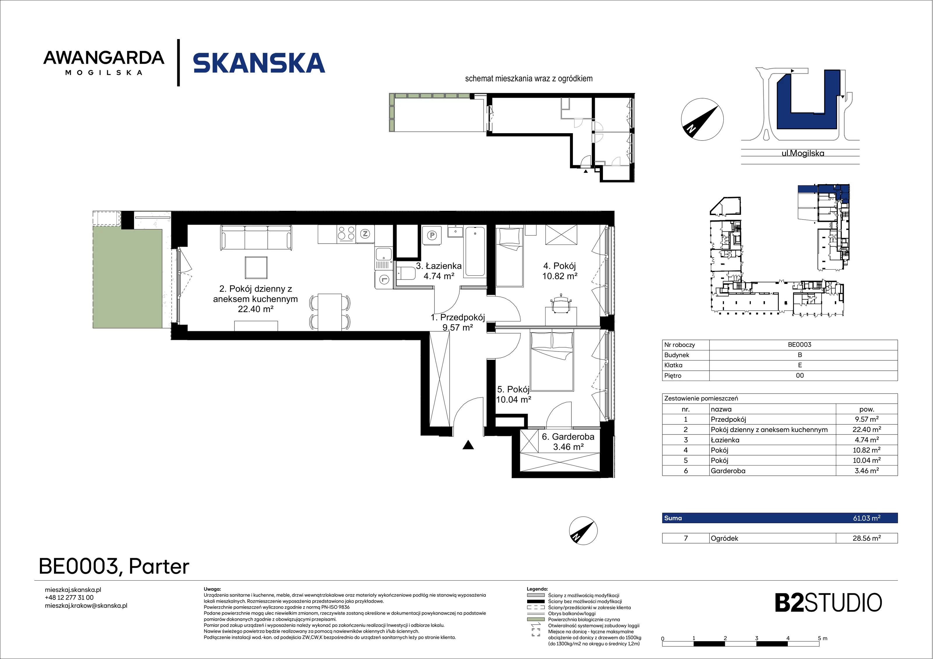 3 pokoje, mieszkanie 61,03 m², parter, oferta nr 1BE0003, Awangarda Mogilska, Kraków, Prądnik Czerwony, Rakowice, ul. Mogilska 126