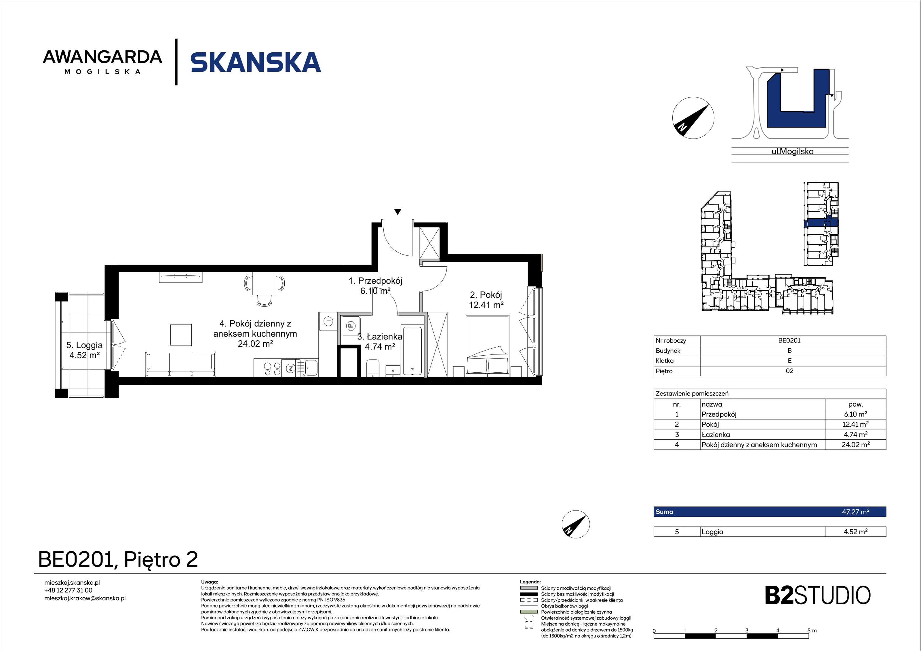 2 pokoje, apartament 47,27 m², piętro 2, oferta nr 1BE0201, Awangarda Mogilska, Kraków, Prądnik Czerwony, Rakowice, ul. Mogilska 126