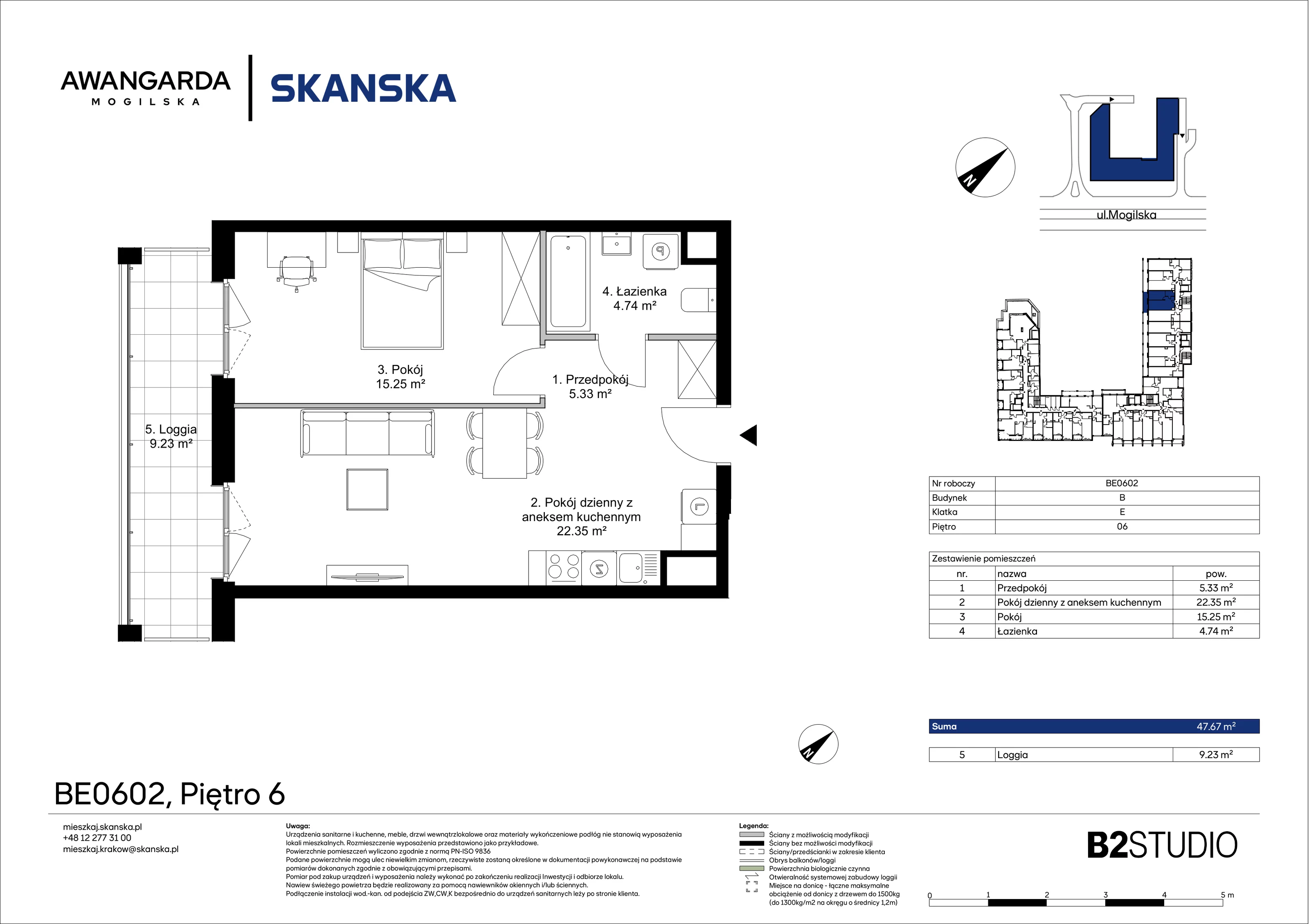 2 pokoje, apartament 47,67 m², piętro 6, oferta nr 1BE0602, Awangarda Mogilska, Kraków, Prądnik Czerwony, Rakowice, ul. Mogilska 126
