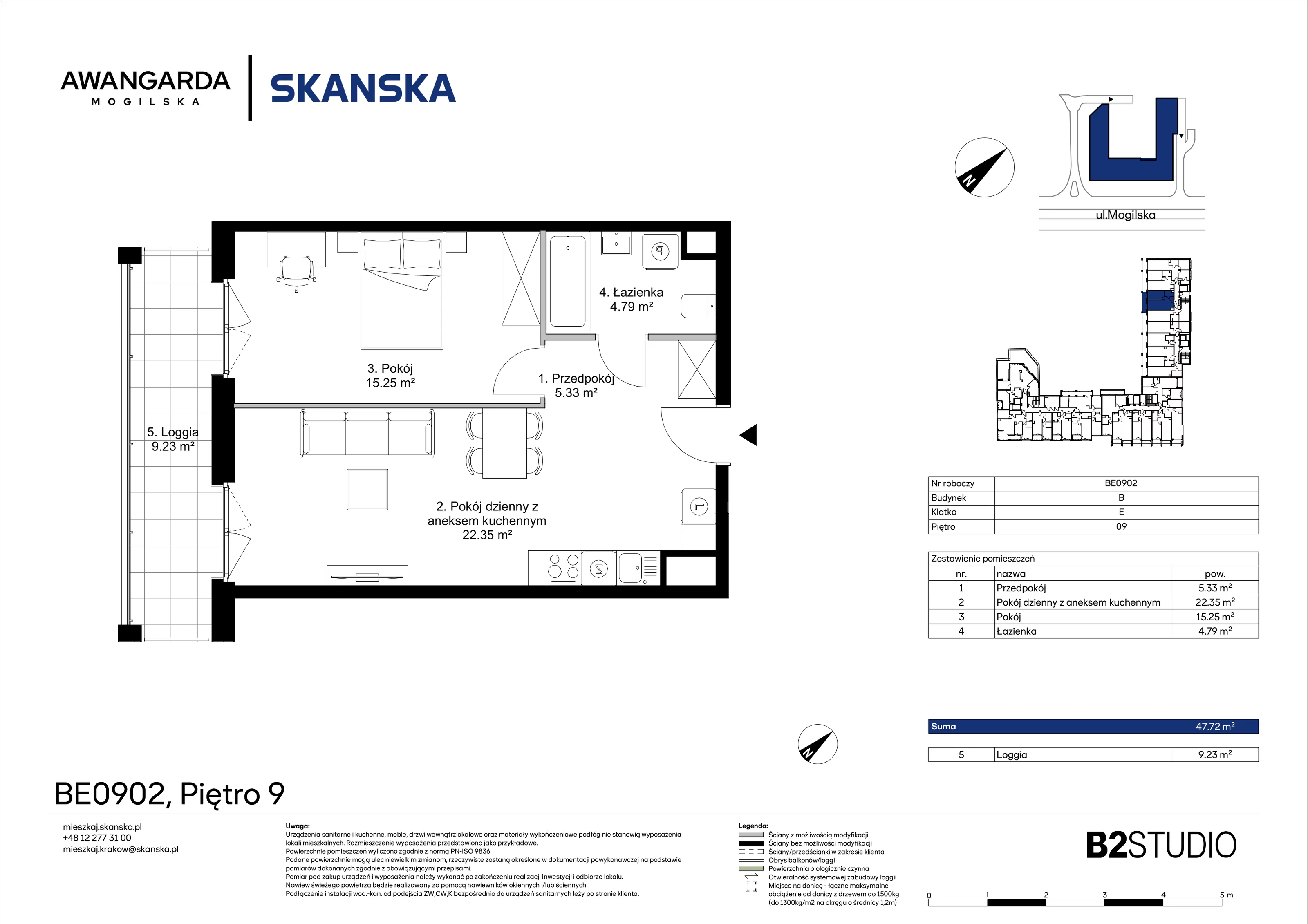 2 pokoje, mieszkanie 47,72 m², piętro 9, oferta nr 1BE0902, Awangarda Mogilska, Kraków, Prądnik Czerwony, Rakowice, ul. Mogilska 126