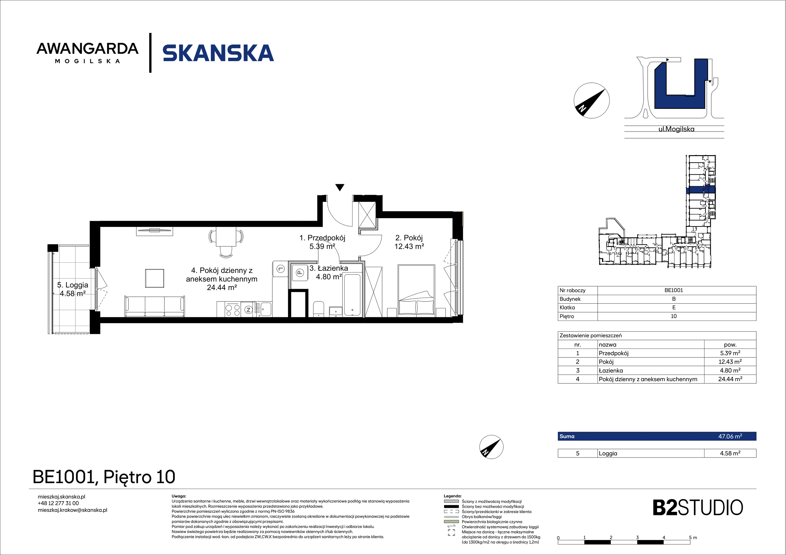 2 pokoje, apartament 47,06 m², piętro 10, oferta nr 1BE1001, Awangarda Mogilska, Kraków, Prądnik Czerwony, Rakowice, ul. Mogilska 126