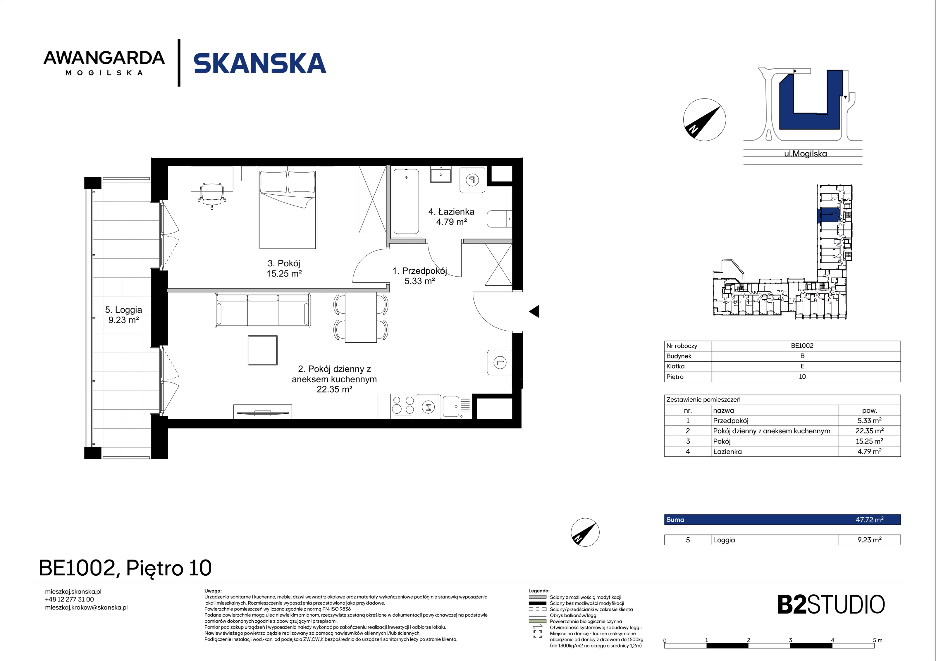 2 pokoje, apartament 47,72 m², piętro 10, oferta nr 1BE1002, Awangarda Mogilska, Kraków, Prądnik Czerwony, Rakowice, ul. Mogilska 126