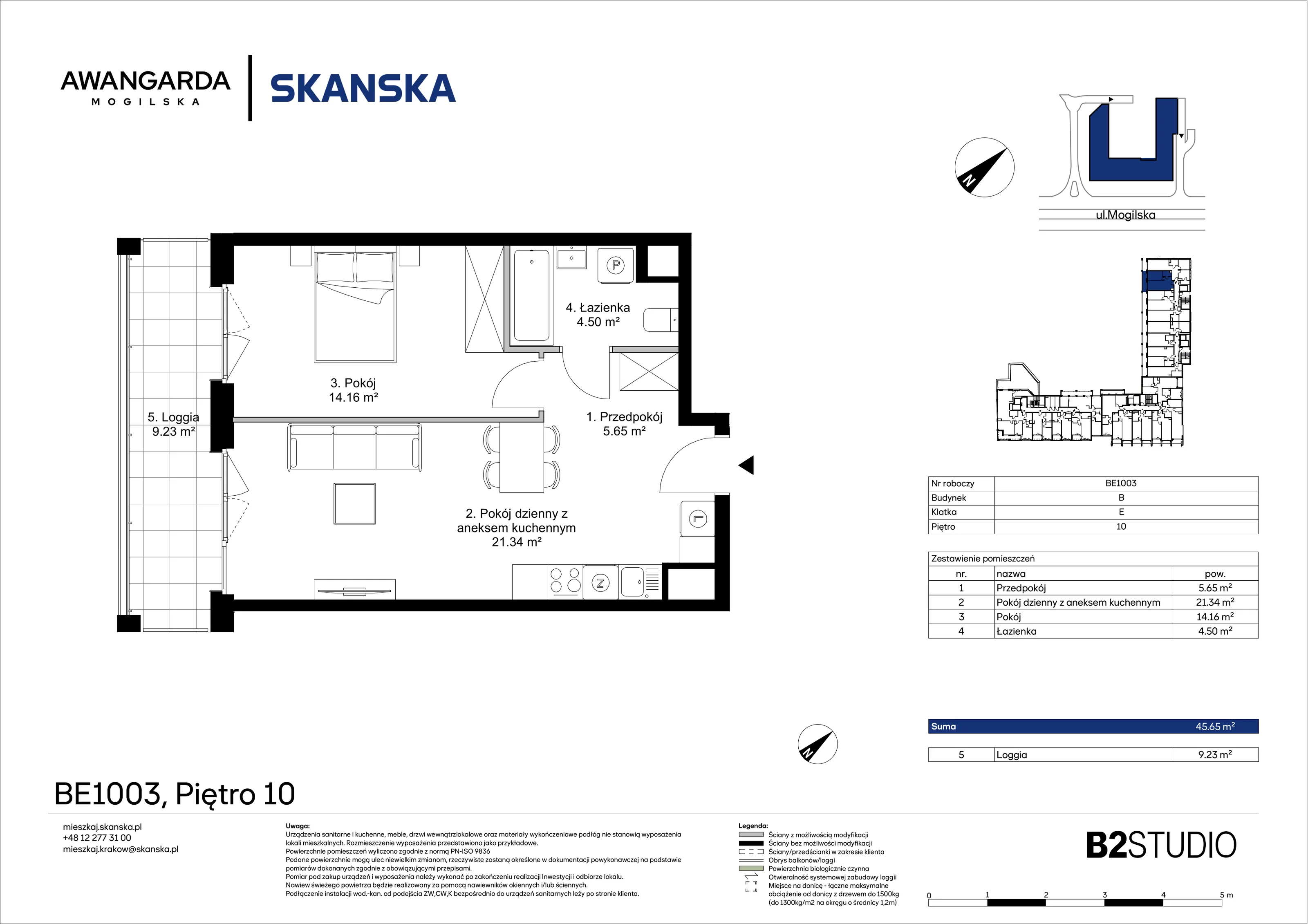 2 pokoje, apartament 45,65 m², piętro 10, oferta nr 1BE1003, Awangarda Mogilska, Kraków, Prądnik Czerwony, Rakowice, ul. Mogilska 126