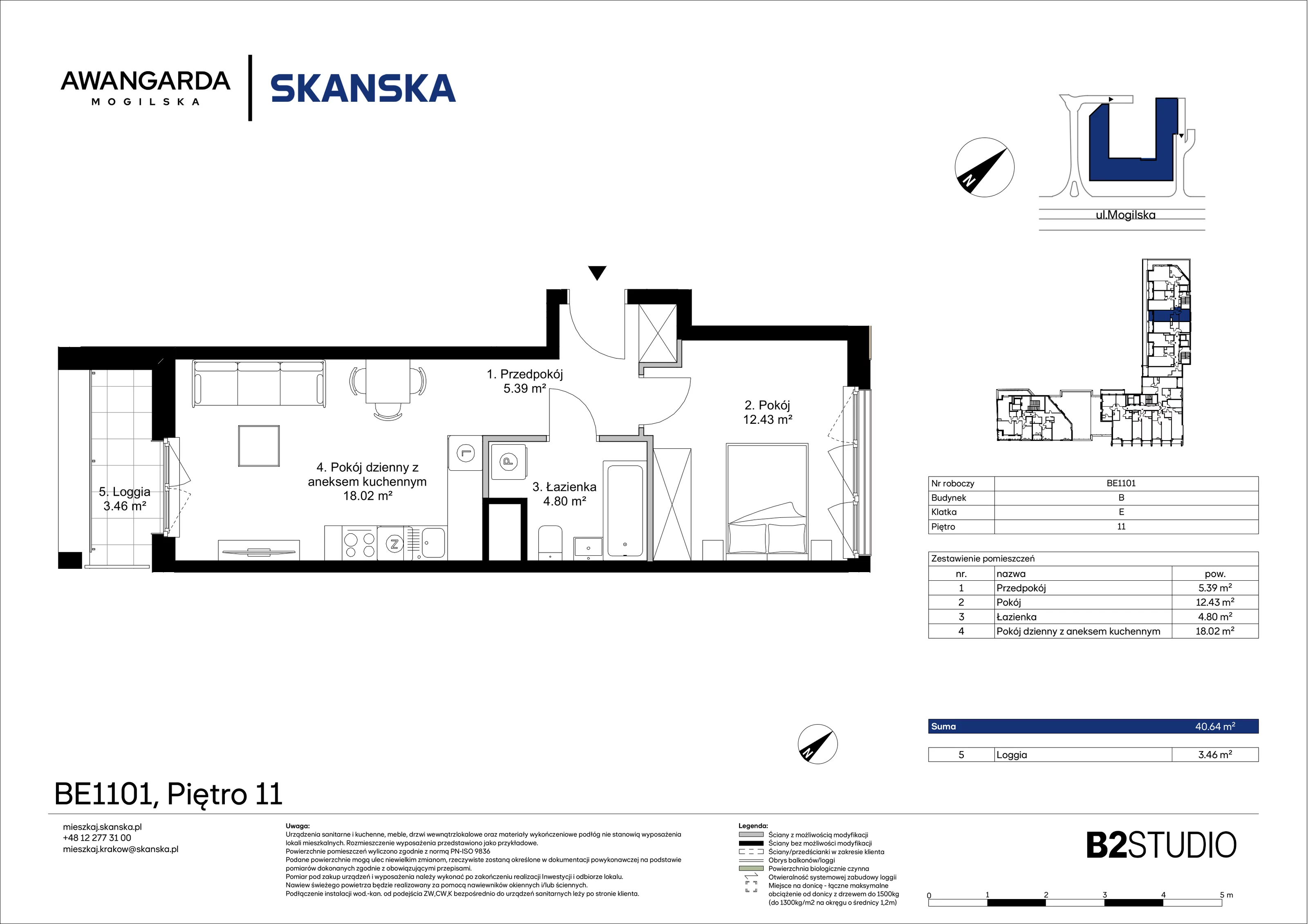 2 pokoje, apartament 40,64 m², piętro 11, oferta nr 1BE1101, Awangarda Mogilska, Kraków, Prądnik Czerwony, Rakowice, ul. Mogilska 126