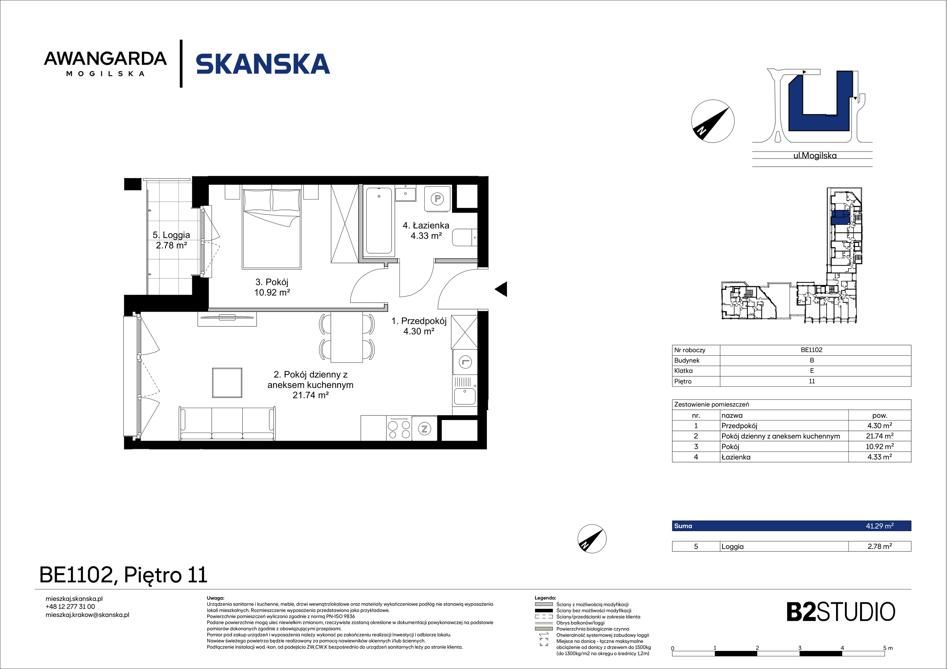 2 pokoje, apartament 41,29 m², piętro 11, oferta nr 1BE1102, Awangarda Mogilska, Kraków, Prądnik Czerwony, Rakowice, ul. Mogilska 126