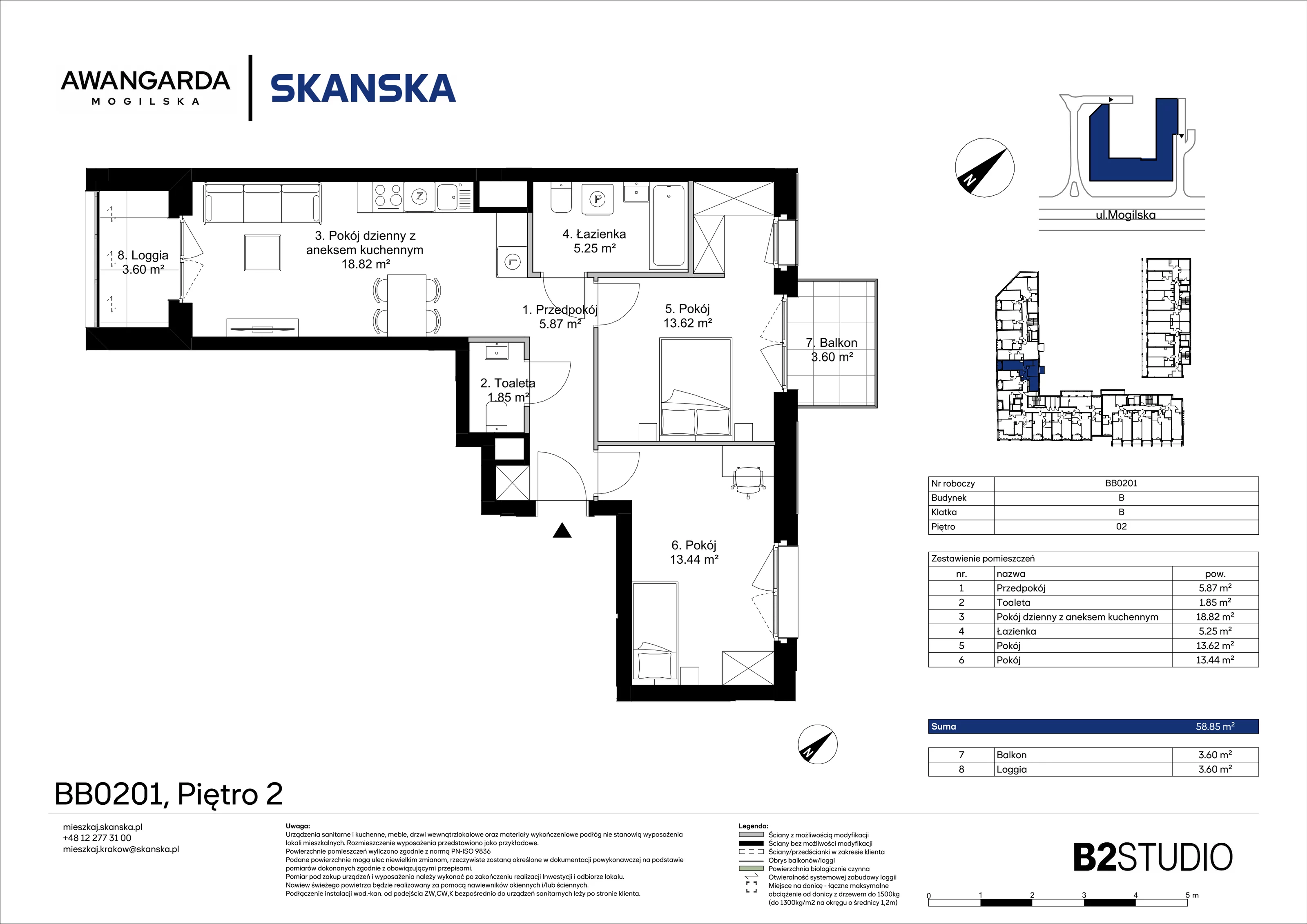 3 pokoje, apartament 58,85 m², piętro 2, oferta nr 1BB0201, Awangarda Mogilska, Kraków, Prądnik Czerwony, Rakowice, ul. Mogilska 126