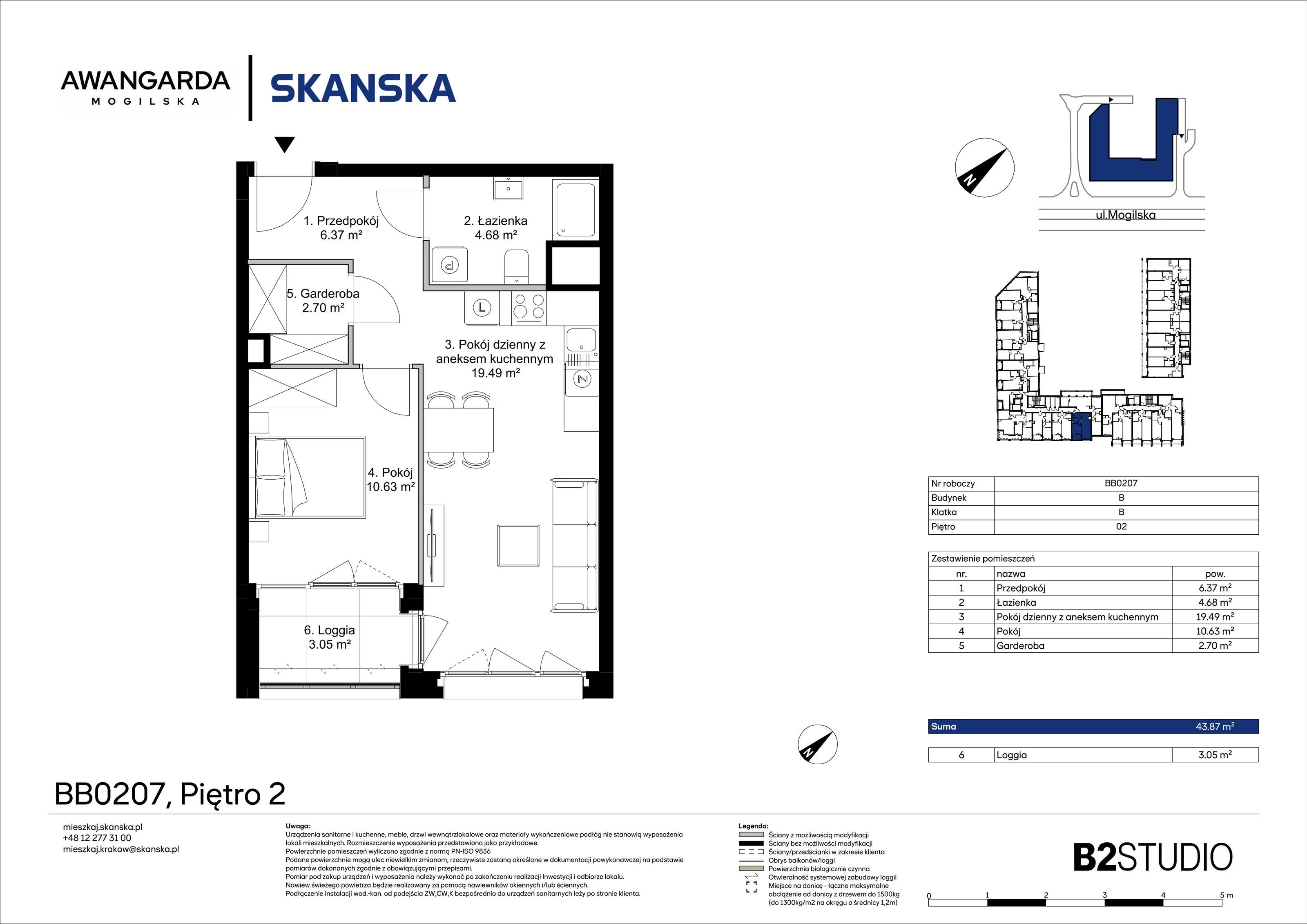 2 pokoje, mieszkanie 43,87 m², piętro 2, oferta nr 1BB0207, Awangarda Mogilska, Kraków, Prądnik Czerwony, Rakowice, ul. Mogilska 126
