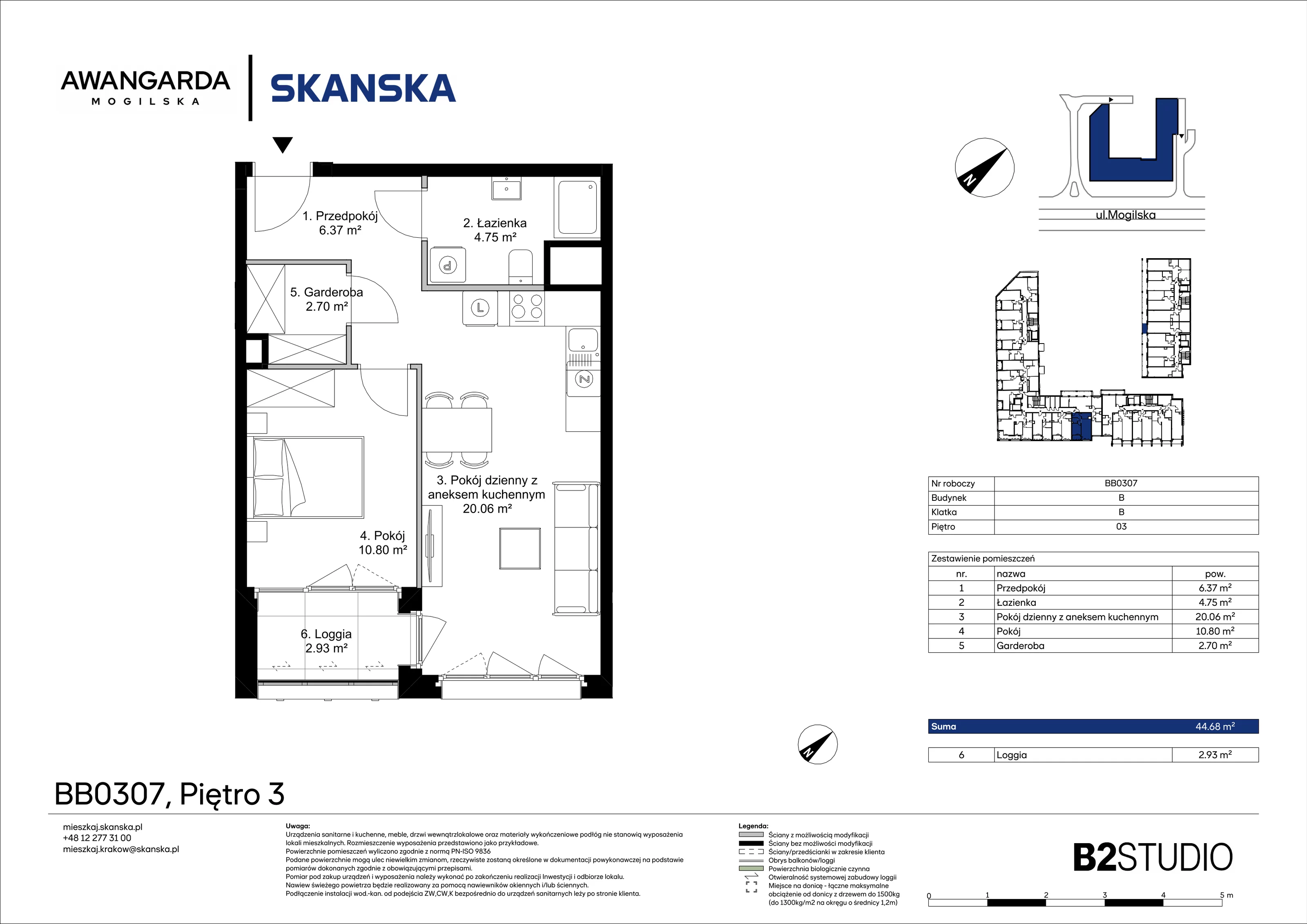 2 pokoje, mieszkanie 44,68 m², piętro 3, oferta nr 1BB0307, Awangarda Mogilska, Kraków, Prądnik Czerwony, Rakowice, ul. Mogilska 126