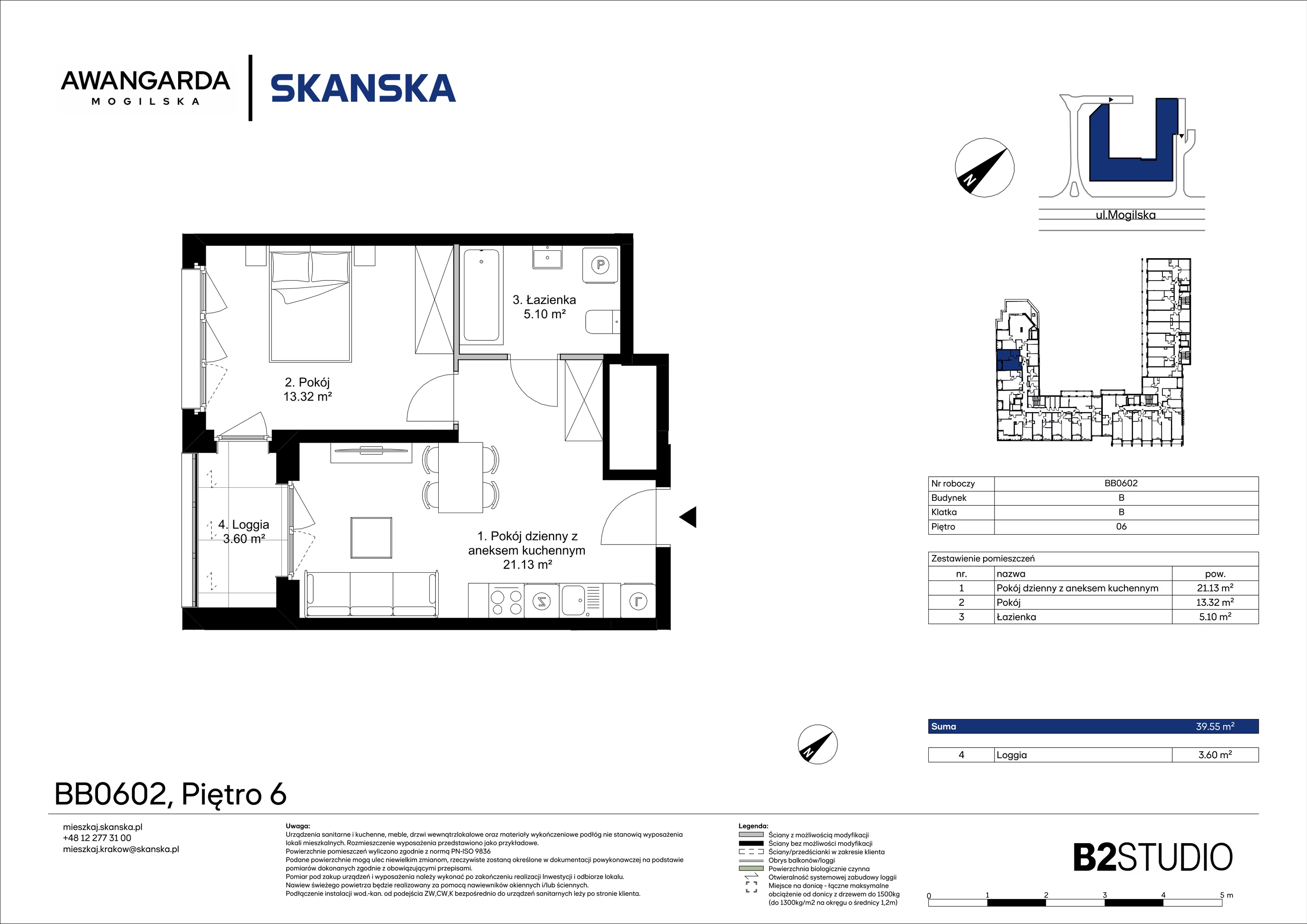 2 pokoje, apartament 39,56 m², piętro 6, oferta nr 1BB0602, Awangarda Mogilska, Kraków, Prądnik Czerwony, Rakowice, ul. Mogilska 126