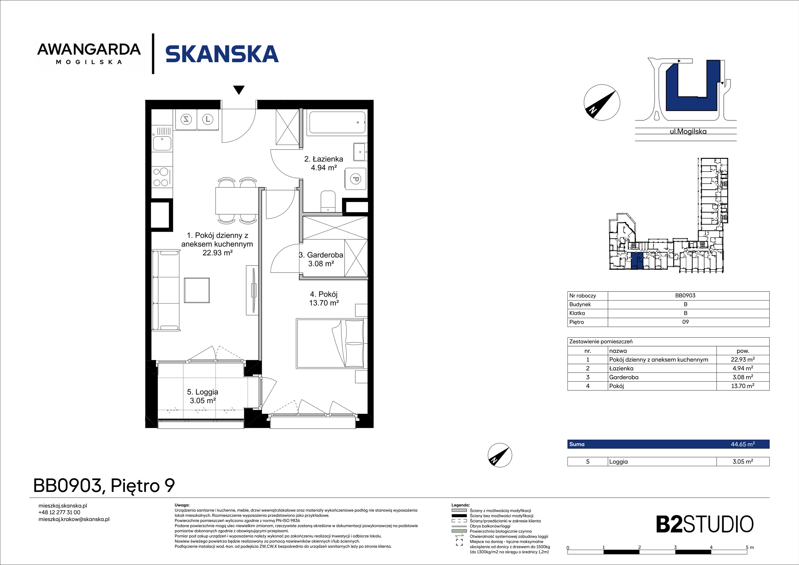 2 pokoje, mieszkanie 44,65 m², piętro 9, oferta nr 1BB0903, Awangarda Mogilska, Kraków, Prądnik Czerwony, Rakowice, ul. Mogilska 126
