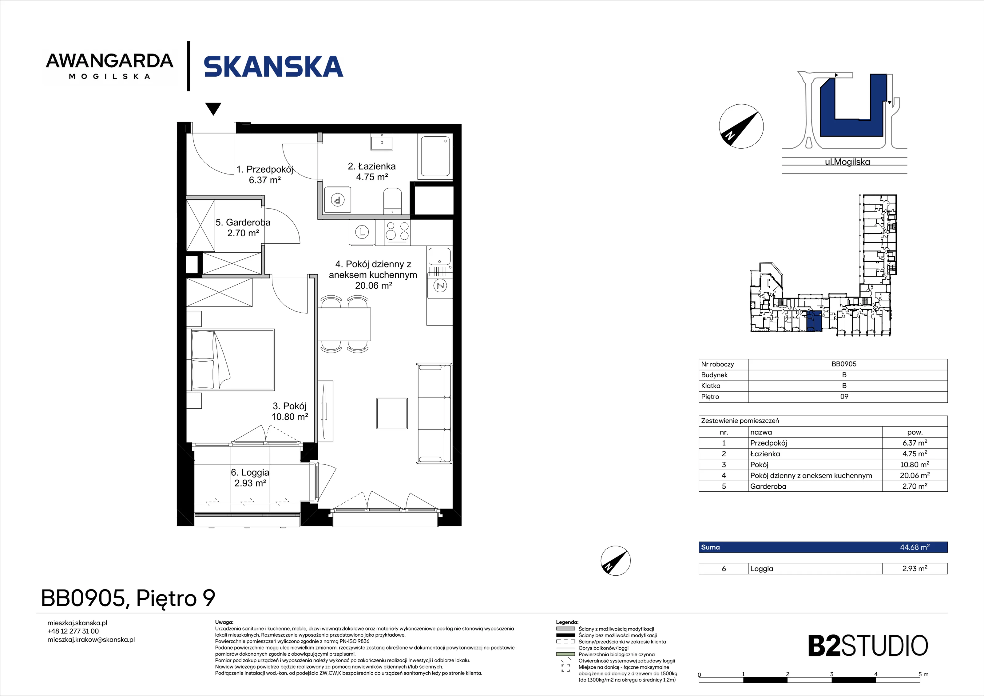 2 pokoje, apartament 44,68 m², piętro 9, oferta nr 1BB0905, Awangarda Mogilska, Kraków, Prądnik Czerwony, Rakowice, ul. Mogilska 126
