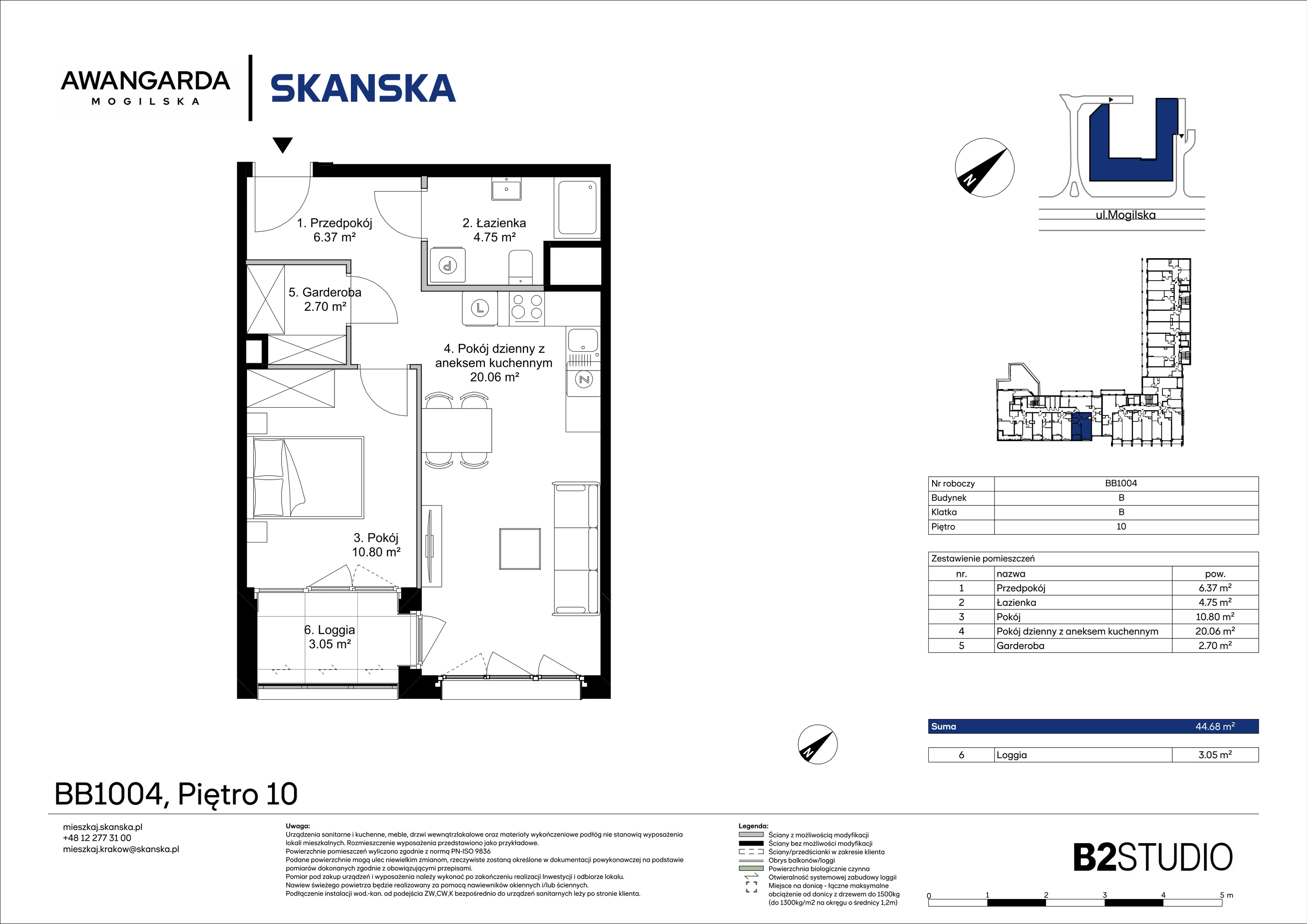 2 pokoje, mieszkanie 44,68 m², piętro 10, oferta nr 1BB1004, Awangarda Mogilska, Kraków, Prądnik Czerwony, Rakowice, ul. Mogilska 126