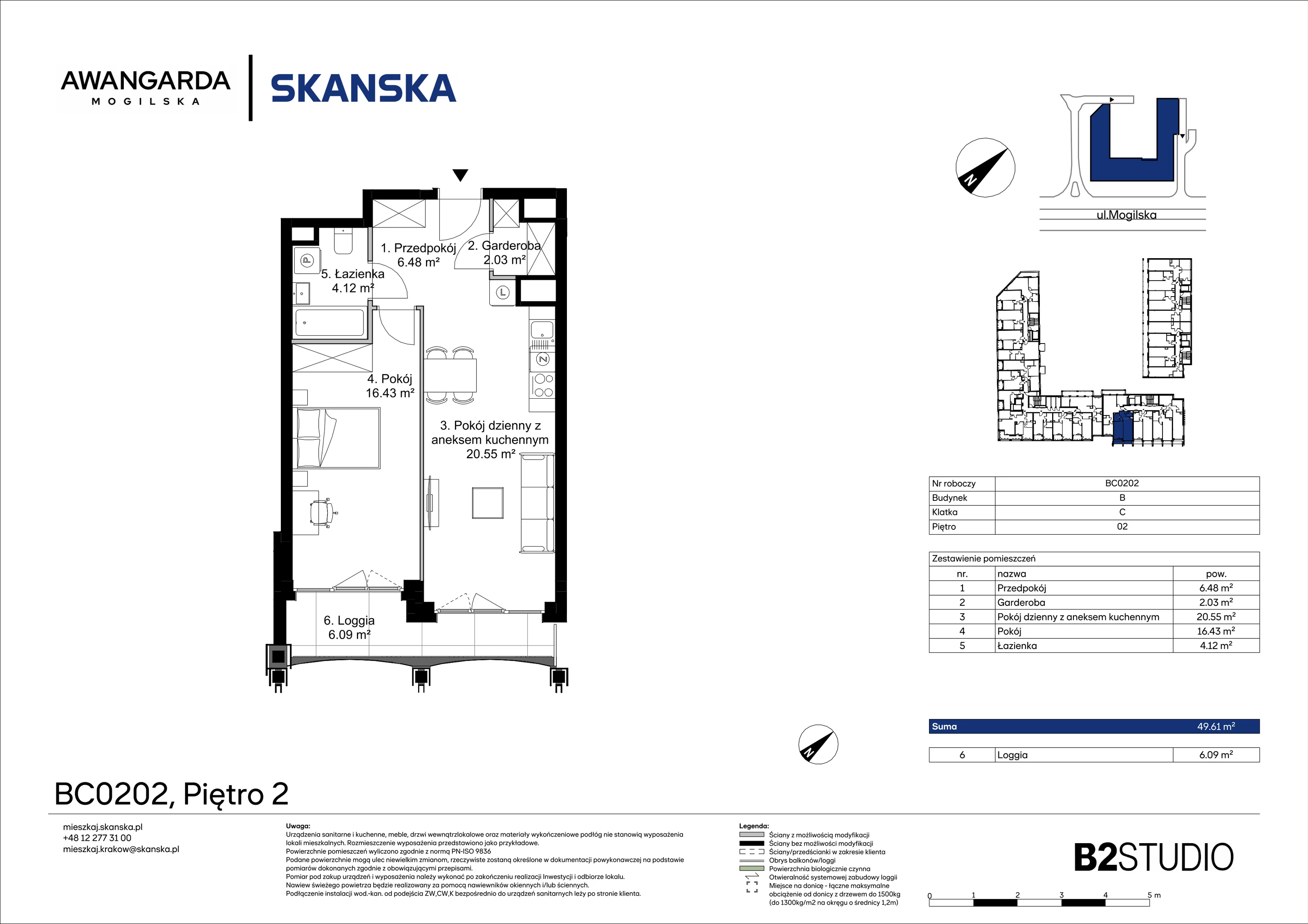 2 pokoje, apartament 49,61 m², piętro 2, oferta nr 1BC0202, Awangarda Mogilska, Kraków, Prądnik Czerwony, Rakowice, ul. Mogilska 126