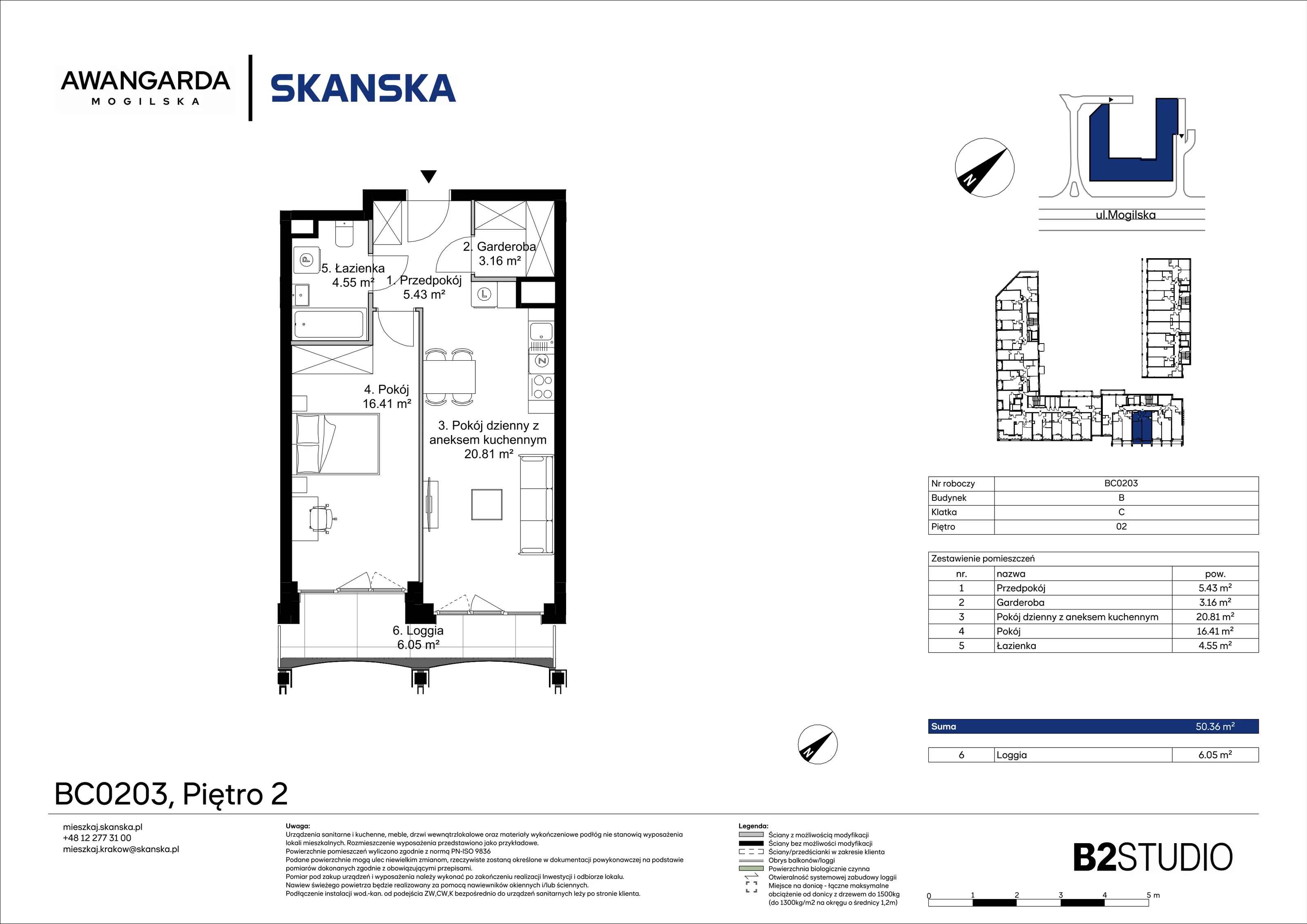 2 pokoje, mieszkanie 50,36 m², piętro 2, oferta nr 1BC0203, Awangarda Mogilska, Kraków, Prądnik Czerwony, Rakowice, ul. Mogilska 126
