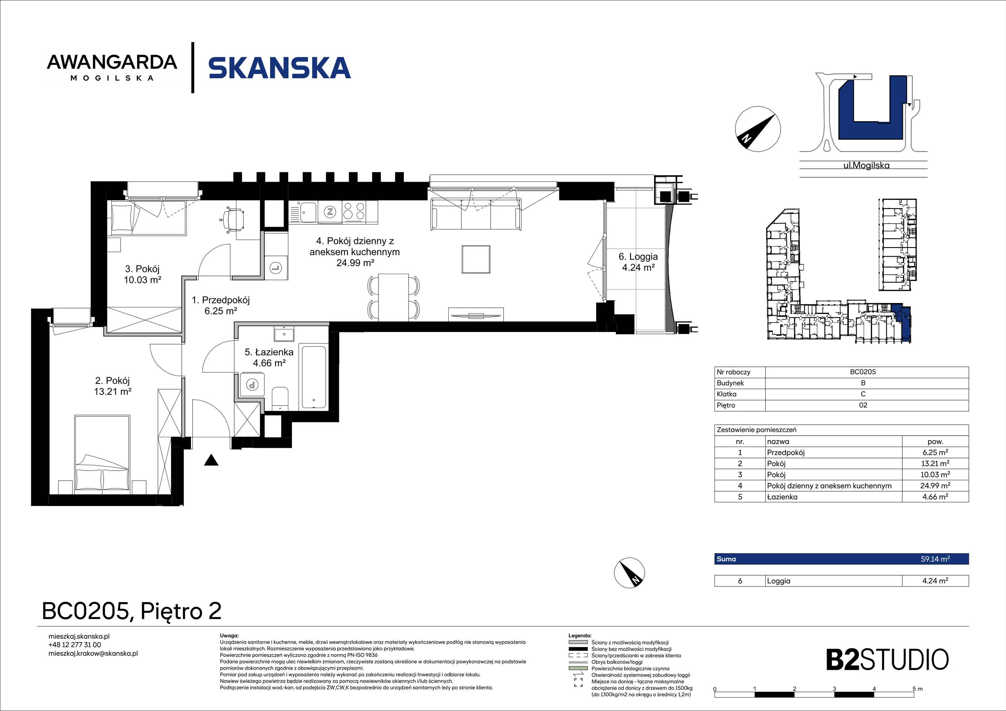 3 pokoje, mieszkanie 59,13 m², piętro 2, oferta nr 1BC0205, Awangarda Mogilska, Kraków, Prądnik Czerwony, Rakowice, ul. Mogilska 126