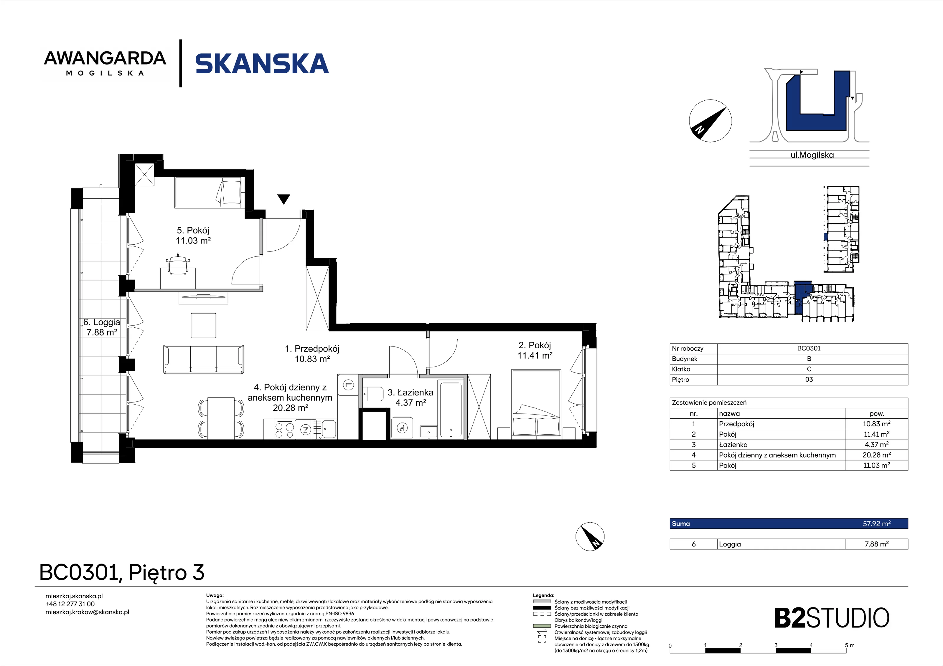 3 pokoje, mieszkanie 57,95 m², piętro 3, oferta nr 1BC0301, Awangarda Mogilska, Kraków, Prądnik Czerwony, Rakowice, ul. Mogilska 126