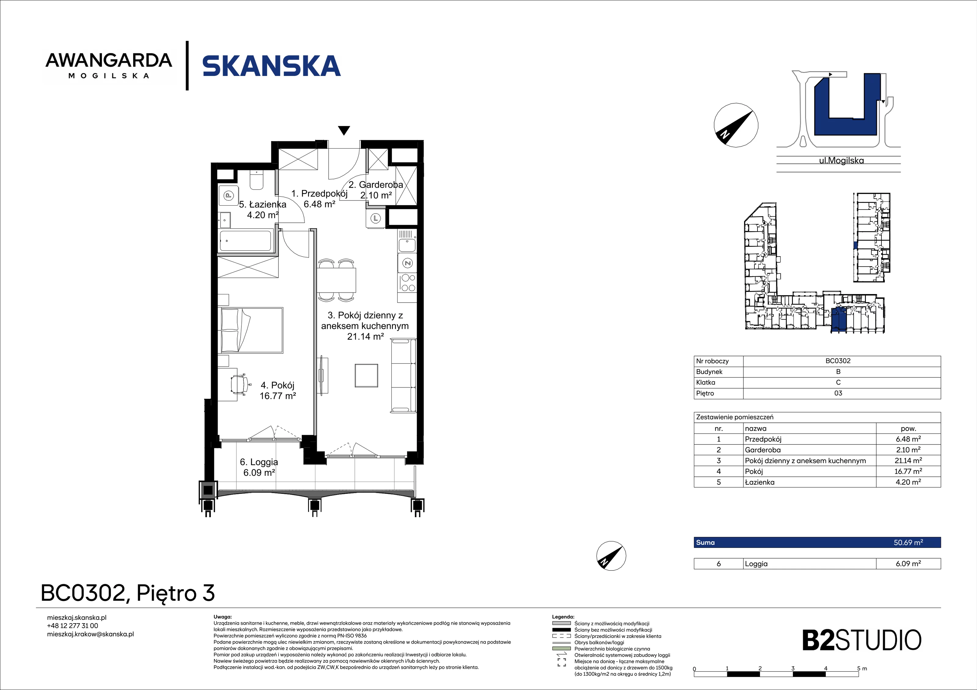 2 pokoje, mieszkanie 50,69 m², piętro 3, oferta nr 1BC0302, Awangarda Mogilska, Kraków, Prądnik Czerwony, Rakowice, ul. Mogilska 126