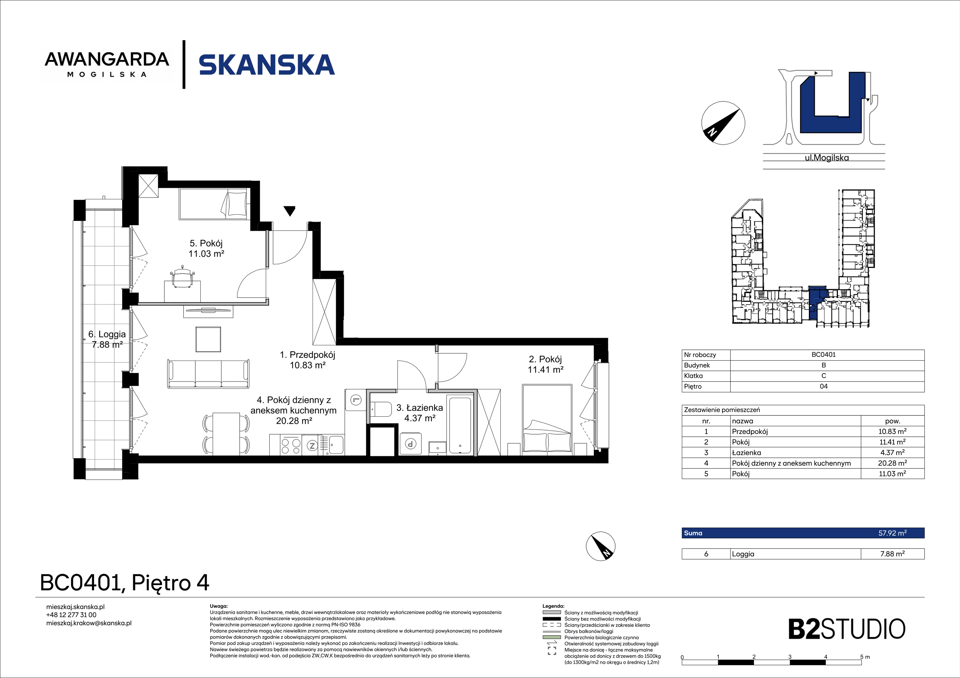 3 pokoje, mieszkanie 57,95 m², piętro 4, oferta nr 1BC0401, Awangarda Mogilska, Kraków, Prądnik Czerwony, Rakowice, ul. Mogilska 126
