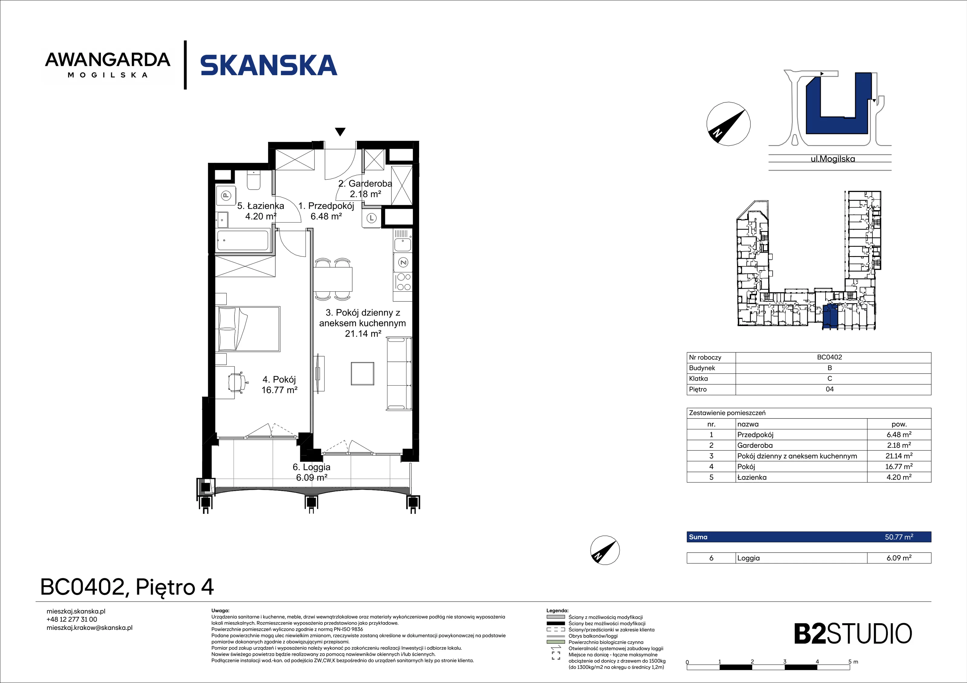 2 pokoje, mieszkanie 50,77 m², piętro 4, oferta nr 1BC0402, Awangarda Mogilska, Kraków, Prądnik Czerwony, Rakowice, ul. Mogilska 126