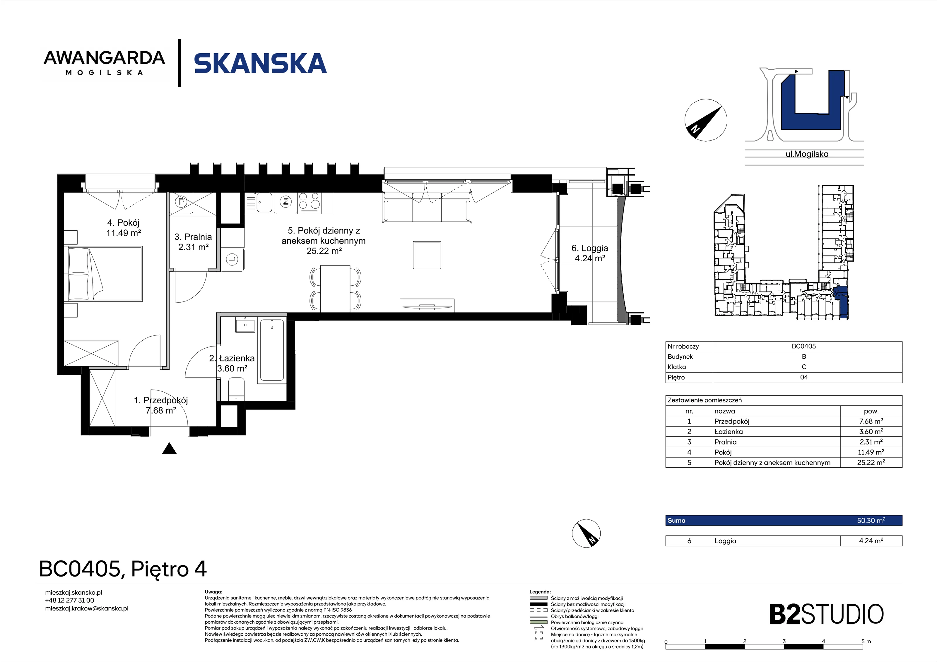 2 pokoje, apartament 50,30 m², piętro 4, oferta nr 1BC0405, Awangarda Mogilska, Kraków, Prądnik Czerwony, Rakowice, ul. Mogilska 126