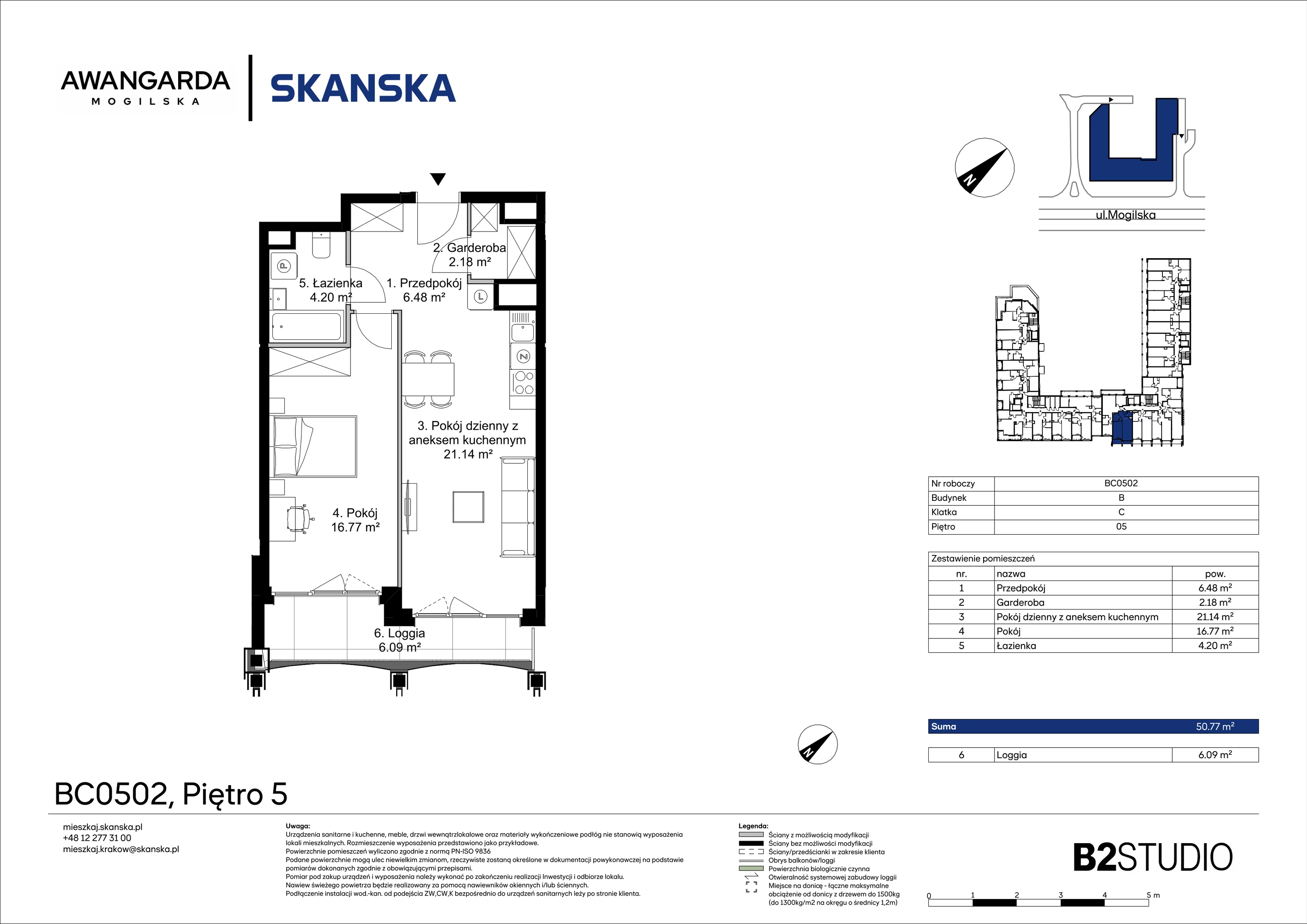 2 pokoje, mieszkanie 50,77 m², piętro 5, oferta nr 1BC0502, Awangarda Mogilska, Kraków, Prądnik Czerwony, Rakowice, ul. Mogilska 126