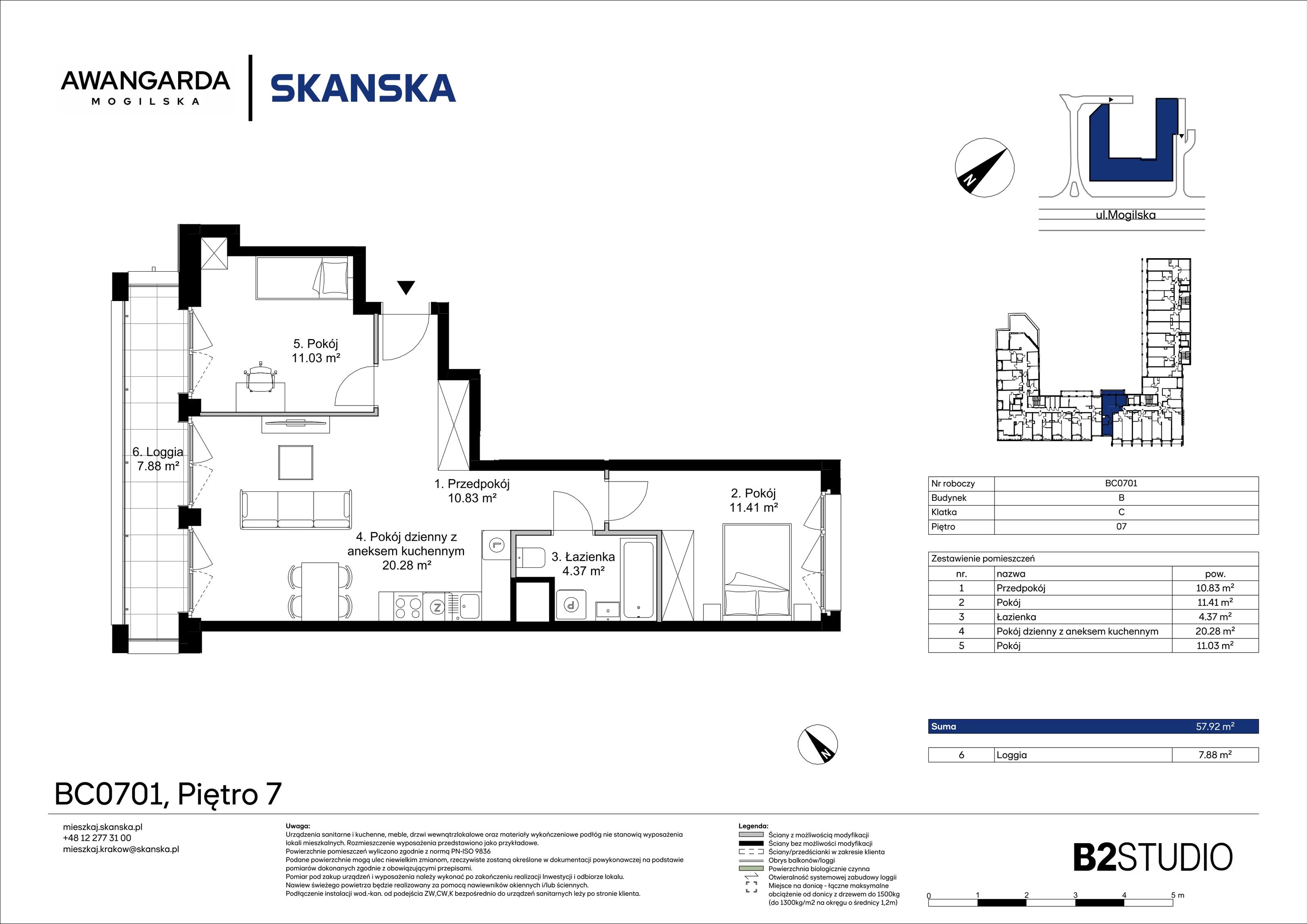 3 pokoje, mieszkanie 57,95 m², piętro 7, oferta nr 1BC0701, Awangarda Mogilska, Kraków, Prądnik Czerwony, Rakowice, ul. Mogilska 126